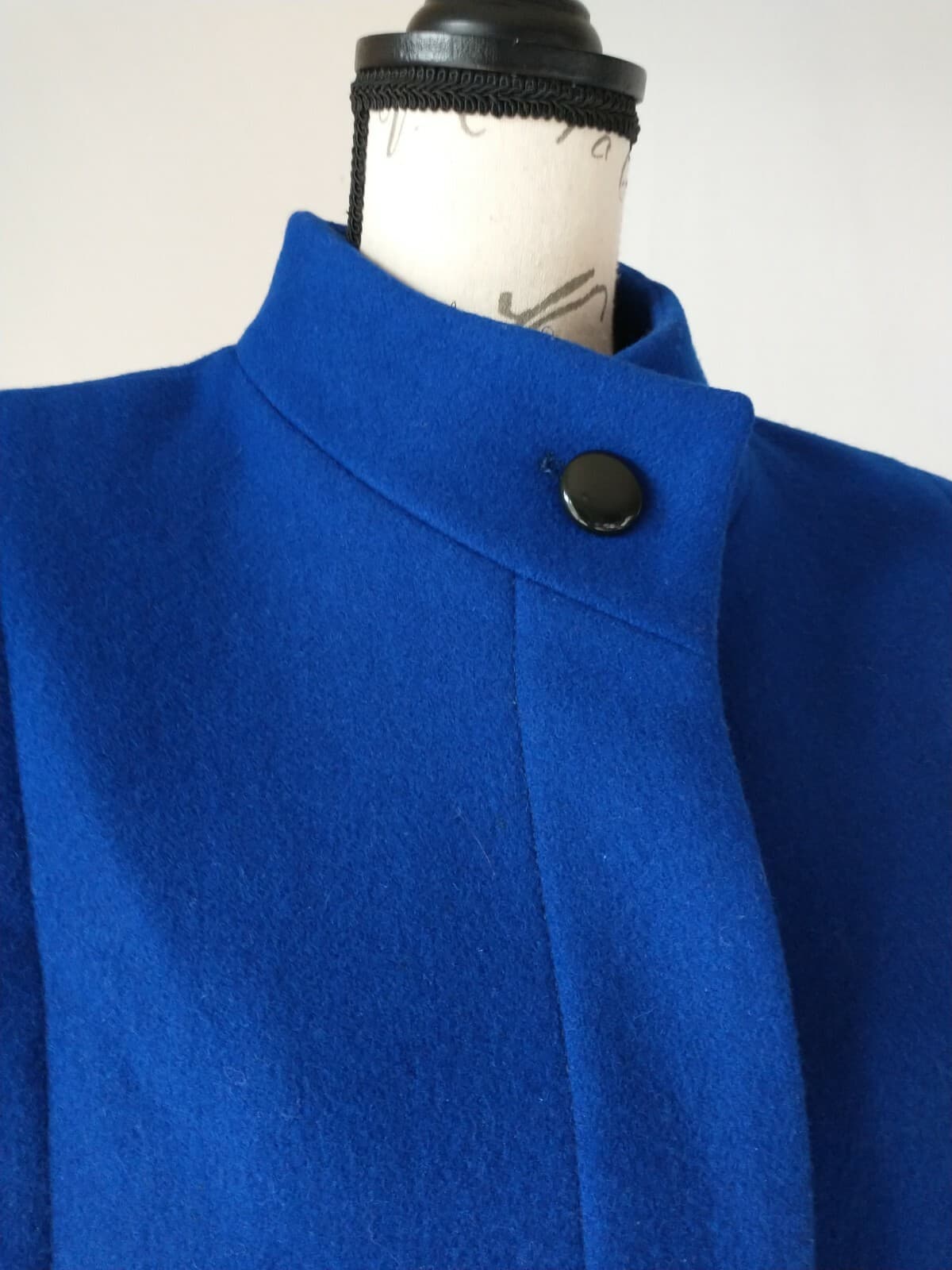 VTG International Scene 100% Wool Fleece Overcoat Button Pocket Blue Women 9/10 - Thumbnail 2