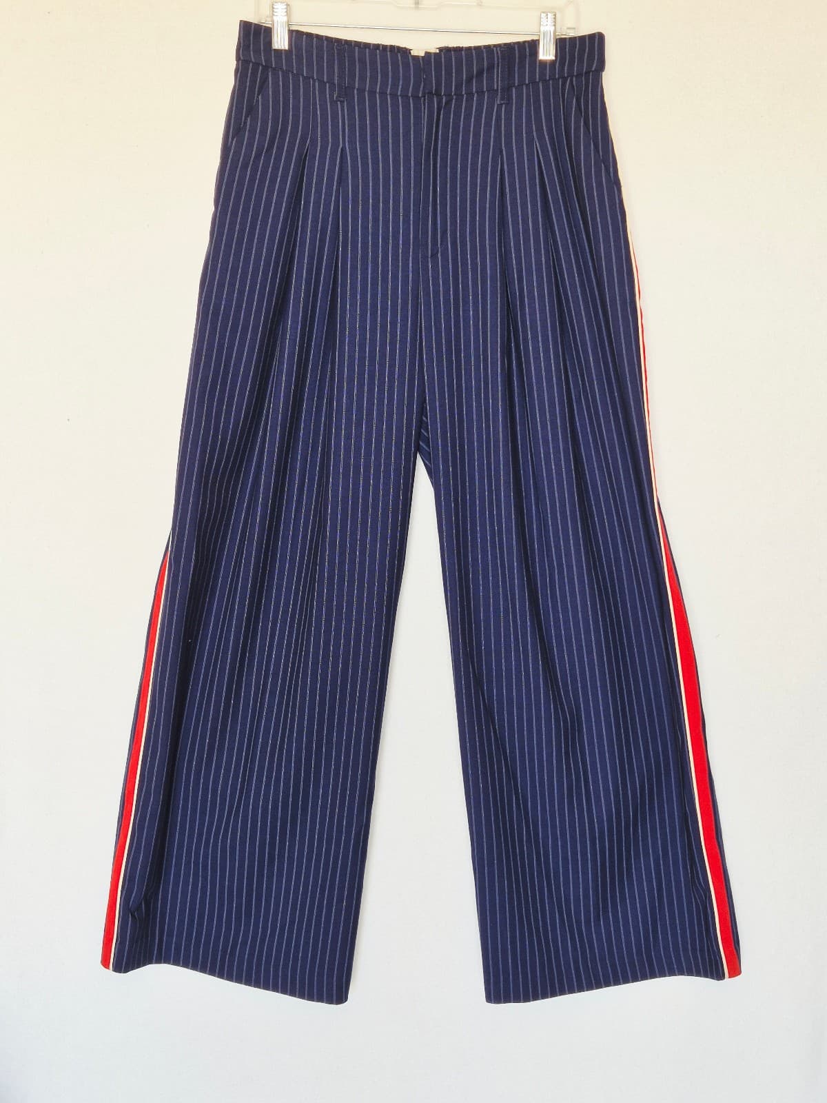 Maeve Anthropologie The Avery Pleated Wide-Leg Trouser Side-Stripe Blue Womens M - Thumbnail 3