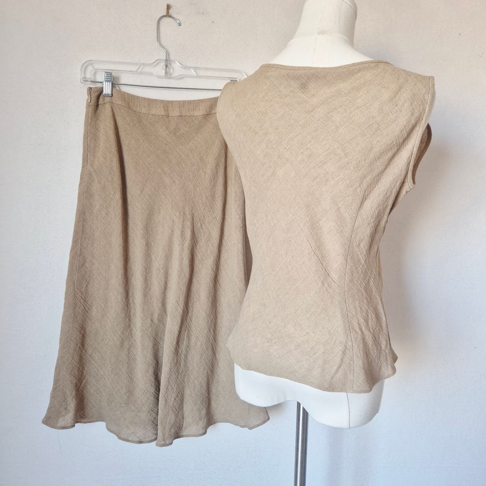 Vintage Lafayette 148 New York Set of Linen Tank Top A-Line Skirt Natural Sz.4 - Thumbnail 6