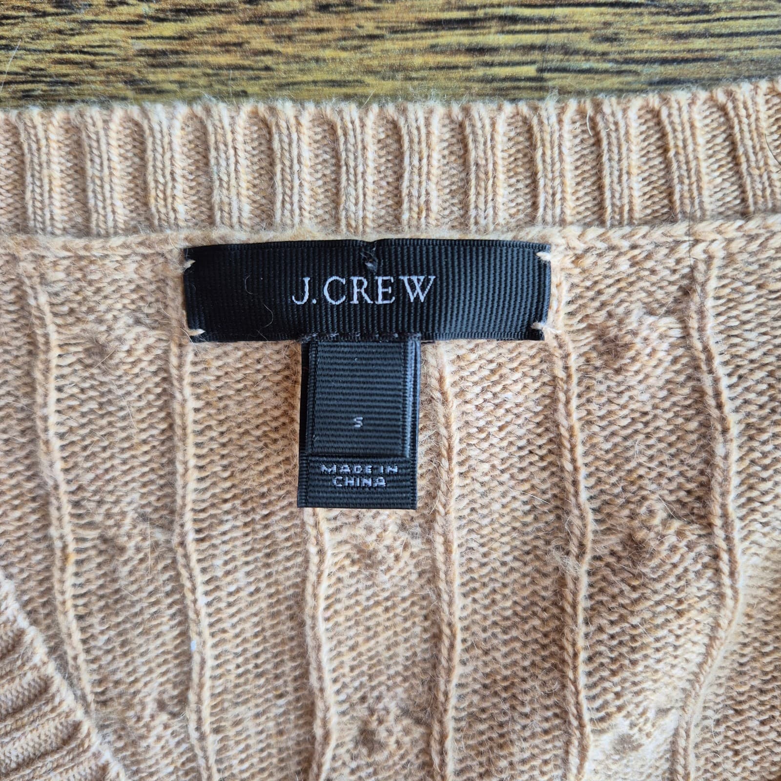 J.Crew Wool Rabbit Hair Blend Cable Knit V-Neck Sweater Beige Women's S #10315 - Thumbnail 6