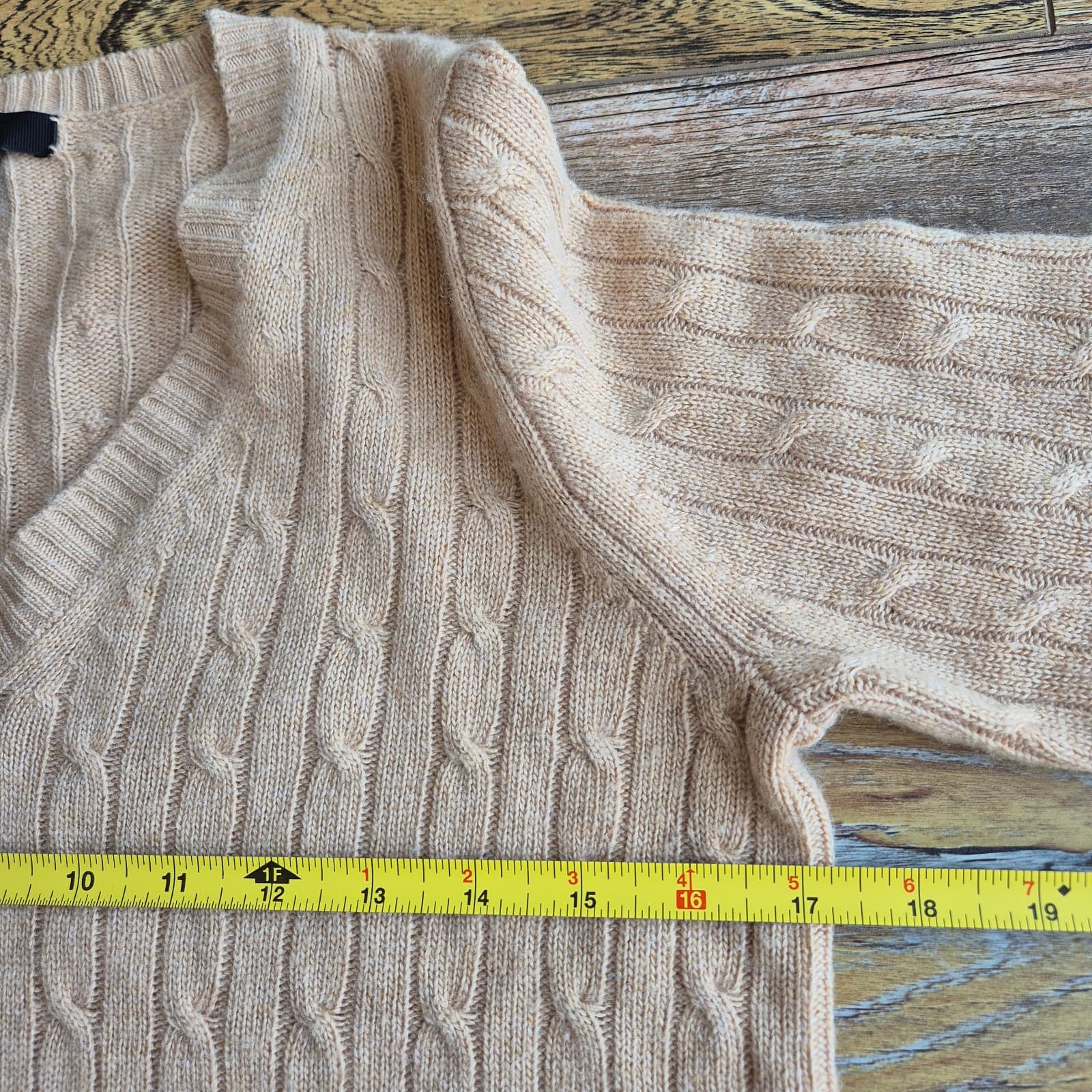 J.Crew Wool Rabbit Hair Blend Cable Knit V-Neck Sweater Beige Women's S #10315 - Thumbnail 10