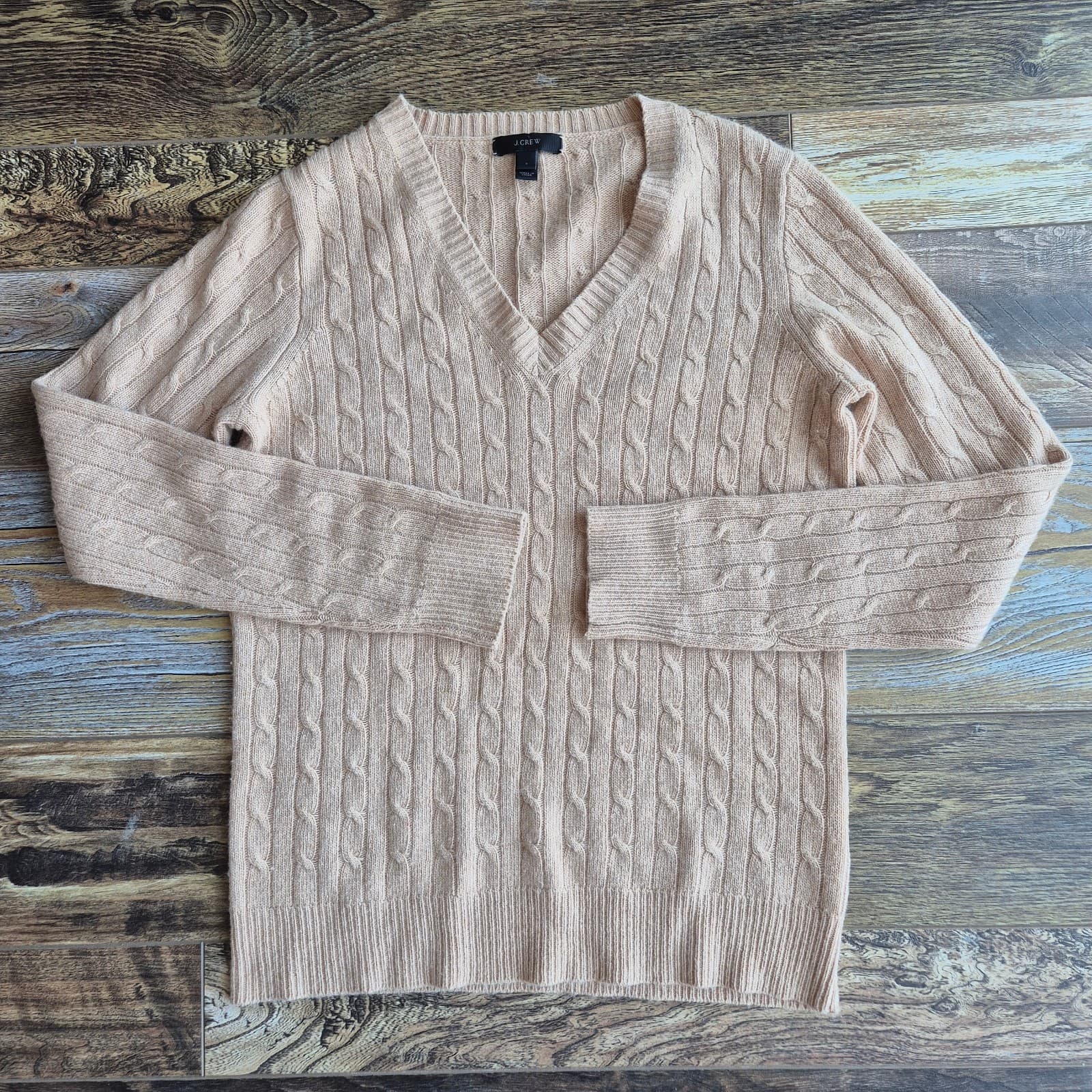 J.Crew Wool Rabbit Hair Blend Cable Knit V-Neck Sweater Beige Women's S #10315 - Thumbnail 5