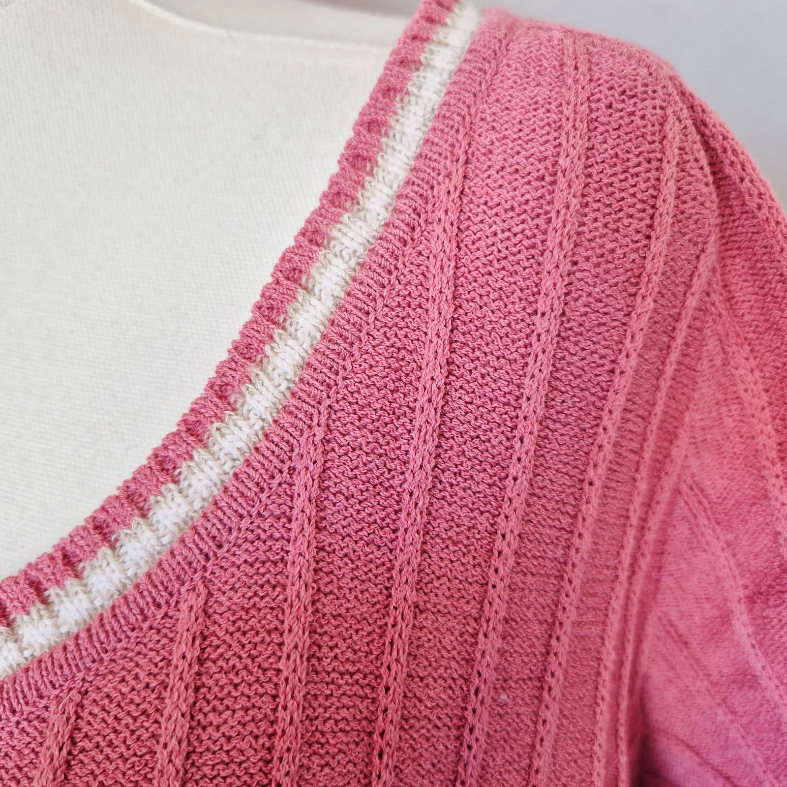 ST. JOHN Sport Wool Blend Santana Ribbed Knit Short Sleeve Top Pink Women's XL - Thumbnail 4