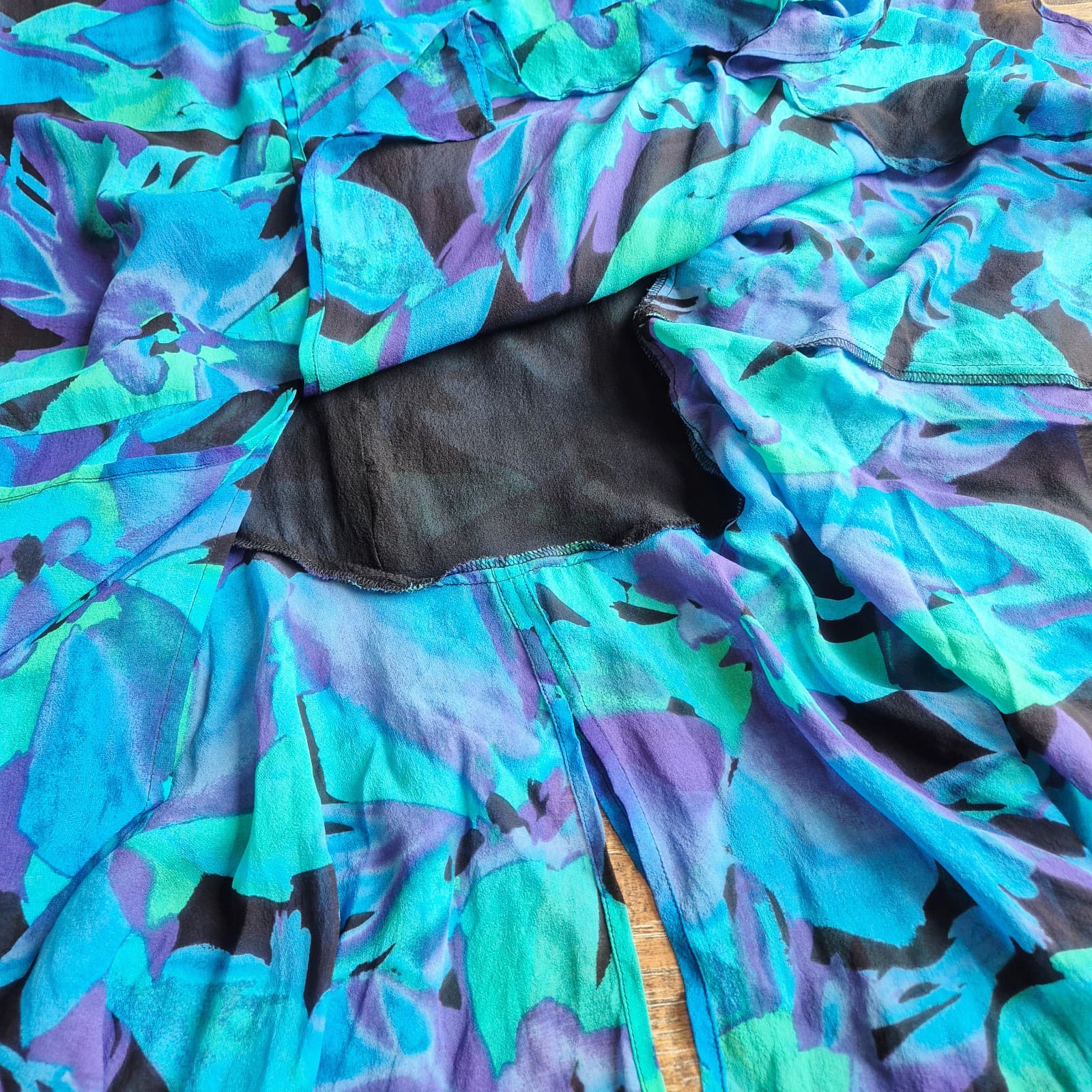 Vintage Y2K Chico's Silk Floral Asymmetrical-Hem Dress Sleeveless Blue Sz.1 (M) - Thumbnail 8