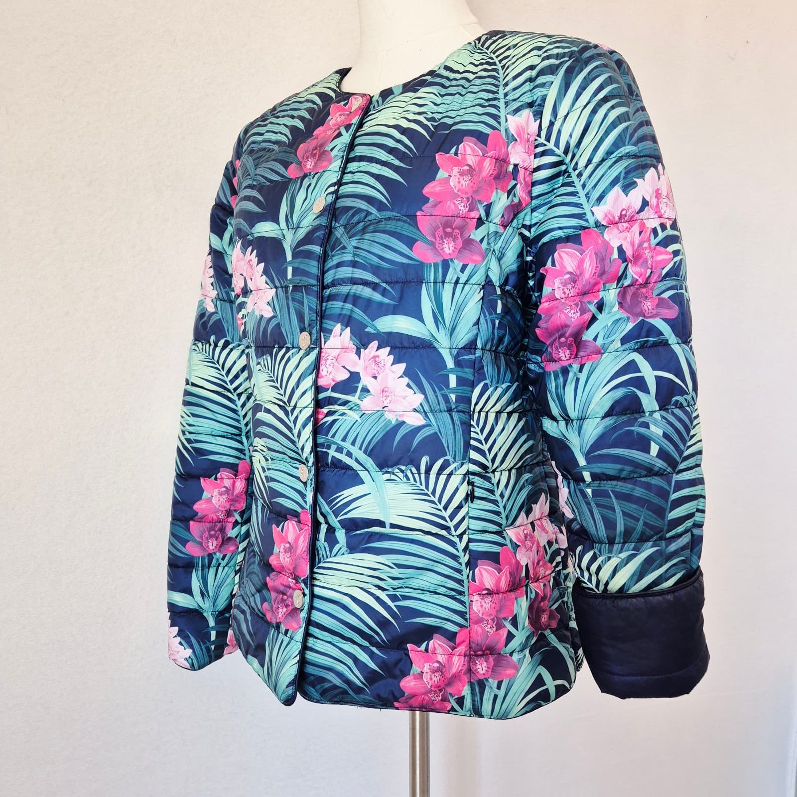 Tommy Bahama Floral Island Navy Reversible Snap Puffer Jacket Zip-Pocket Women S - Thumbnail 7