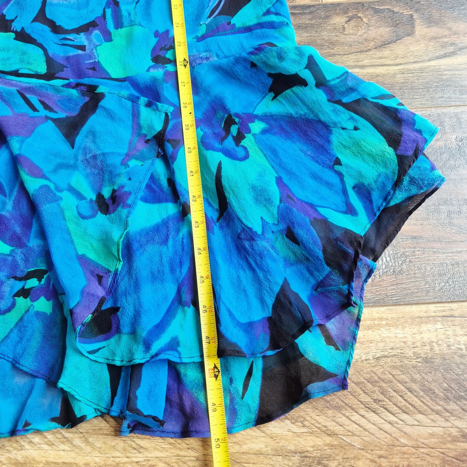 Vintage Y2K Chico's Silk Floral Asymmetrical-Hem Dress Sleeveless Blue Sz.1 (M) - Thumbnail 12