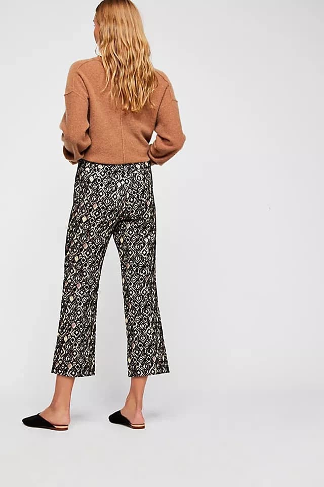 NEW Free People Mod Jacquard Metallic Cropped Kick Flare Bootcut Pants Women's 4 - Thumbnail 6