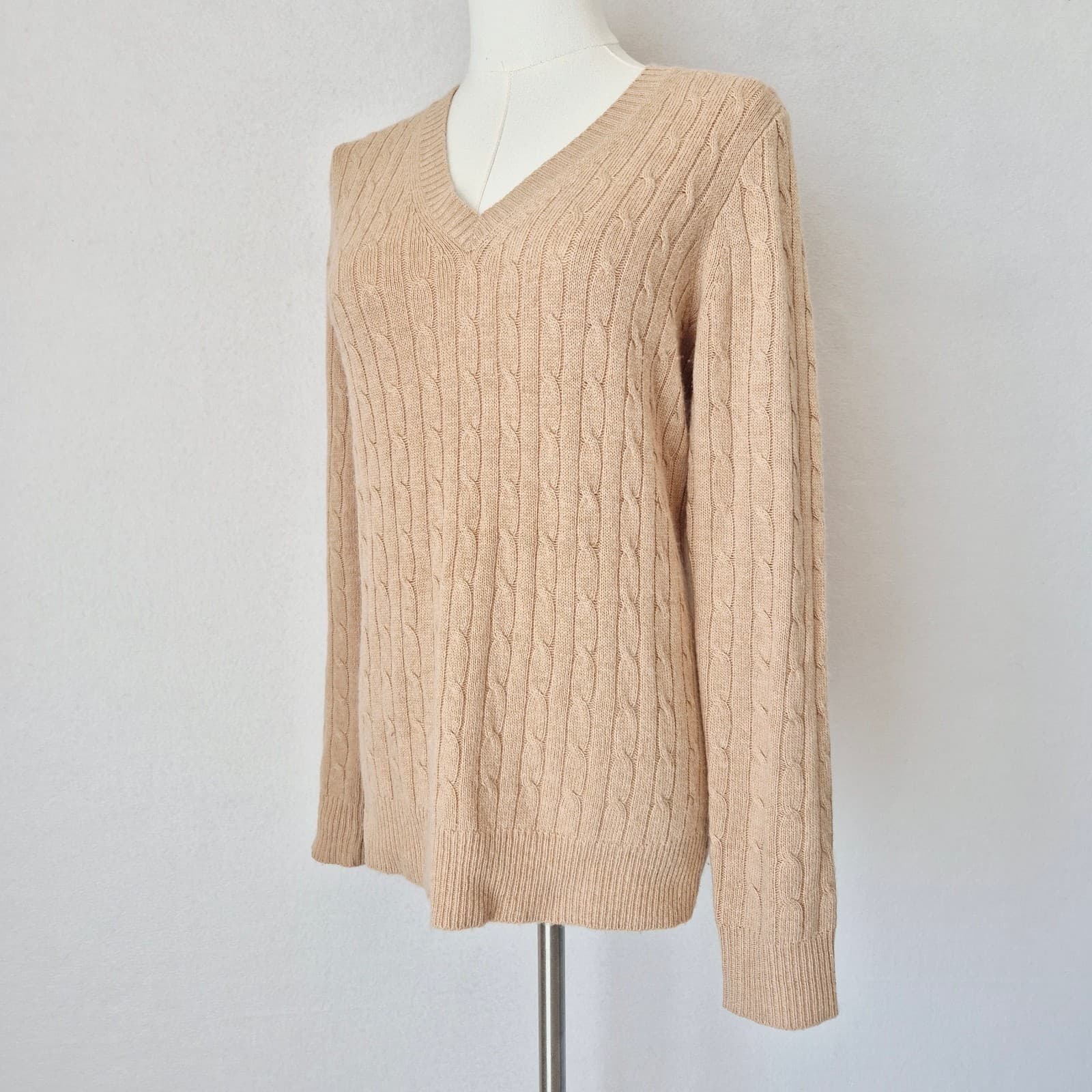 J.Crew Wool Rabbit Hair Blend Cable Knit V-Neck Sweater Beige Women's S #10315 - Thumbnail 2