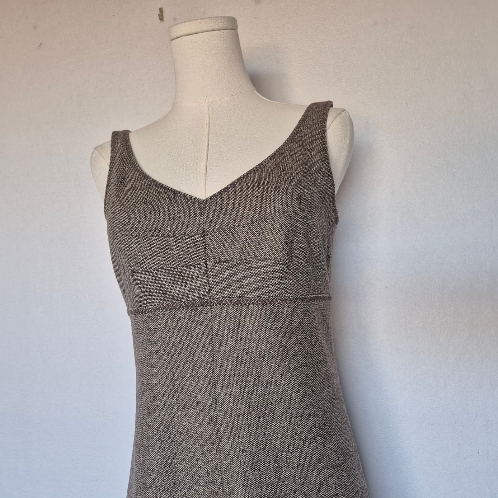 Vintage J.Crew Tweed Wool Blend Sleeveless Midi Sheath Dress Lined Brown Women 2 - Thumbnail 3