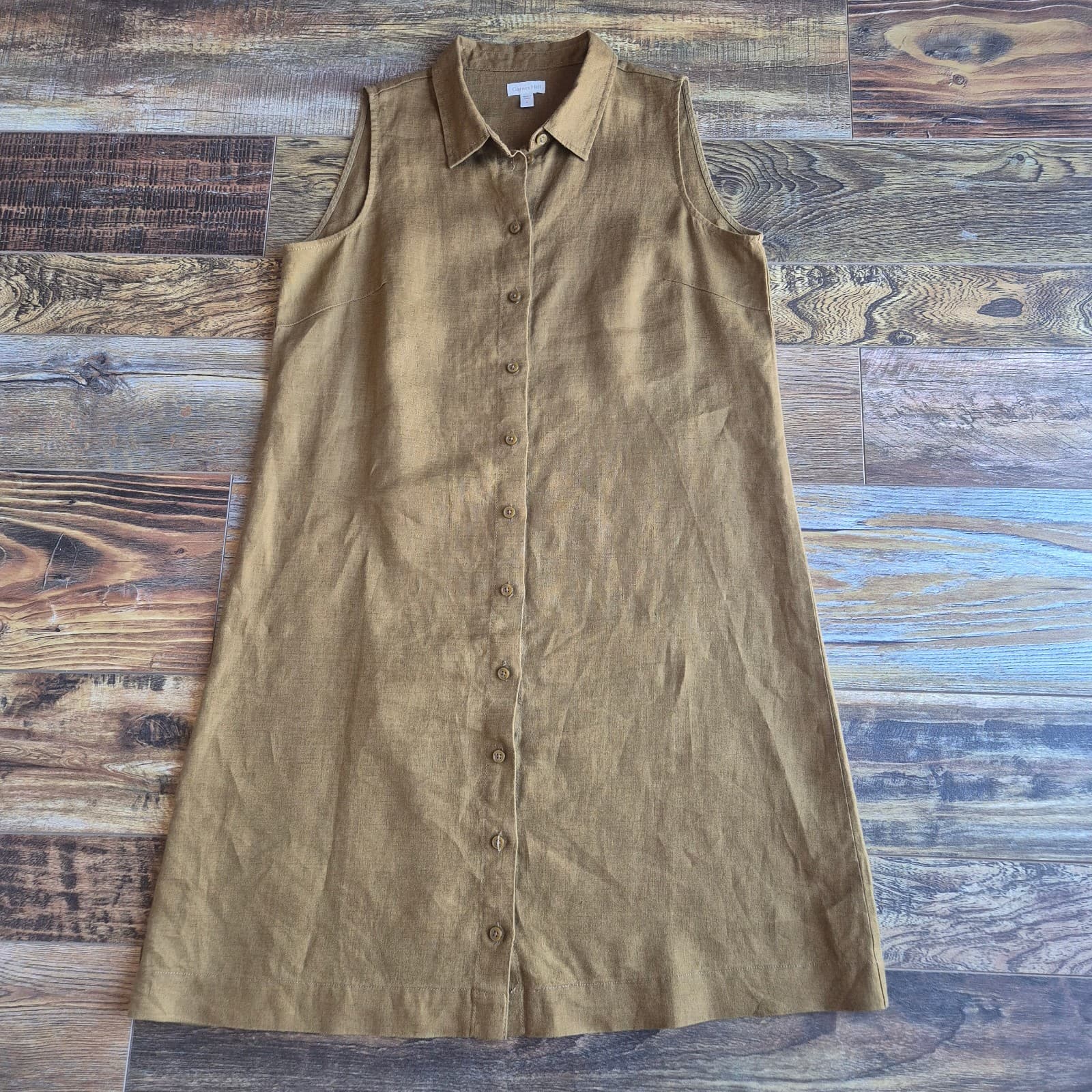 Garnet Hill 100% Linen Sleeveless Tunic Shirt Dress Button-Down Tan-Gold Women 8 - Thumbnail 6