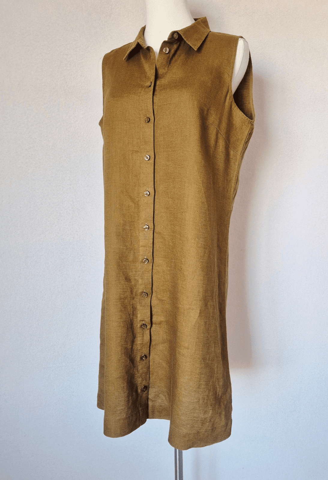 Garnet Hill 100% Linen Sleeveless Tunic Shirt Dress Button-Down Tan-Gold Women 8 - Thumbnail 2