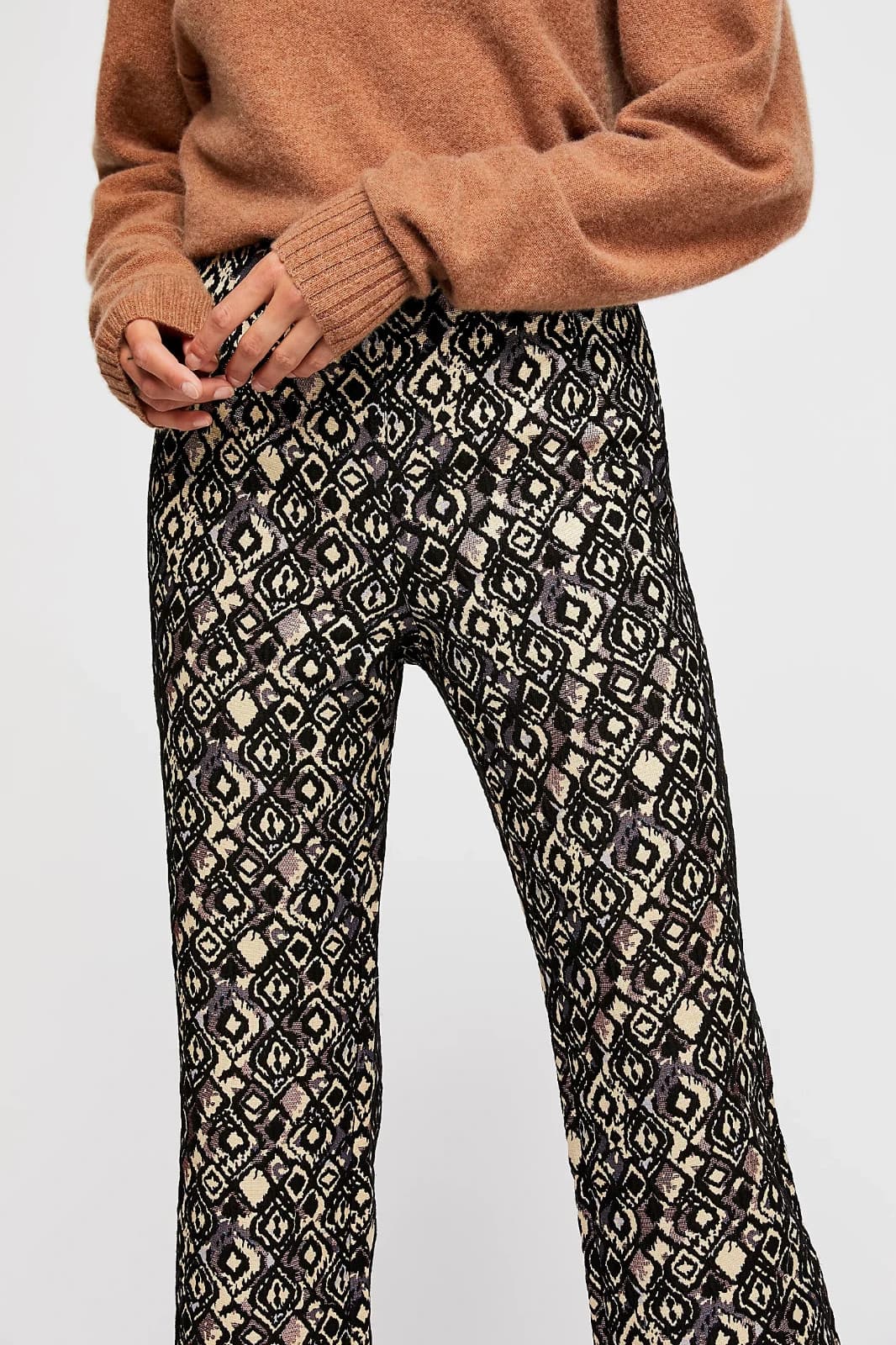 NEW Free People Mod Jacquard Metallic Cropped Kick Flare Bootcut Pants Women's 4 - Thumbnail 4