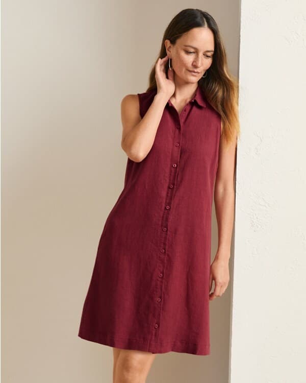 Garnet Hill 100% Linen Sleeveless Tunic Shirt Dress Button-Down Tan-Gold Women 8 - Thumbnail 3