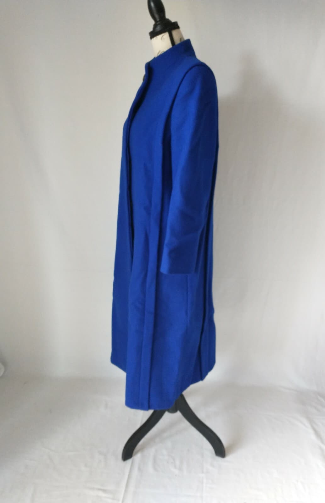 VTG International Scene 100% Wool Fleece Overcoat Button Pocket Blue Women 9/10 - Thumbnail 3