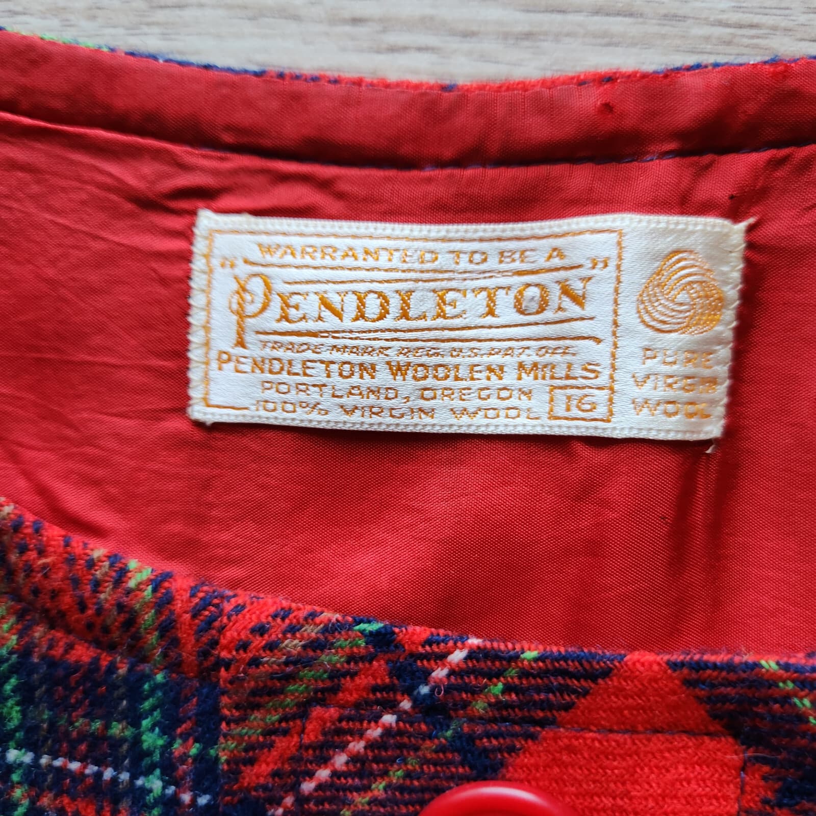 Vintage Pendleton Wool Plaid Mini Sheath Dress Button Sleeveless Lined Red Sz.16 - Thumbnail 9