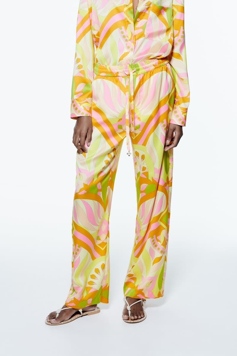 ZARA Set of Muliticolor Printed Satin Top Pants Long Sleeve Straight-Leg Size L - Thumbnail 6