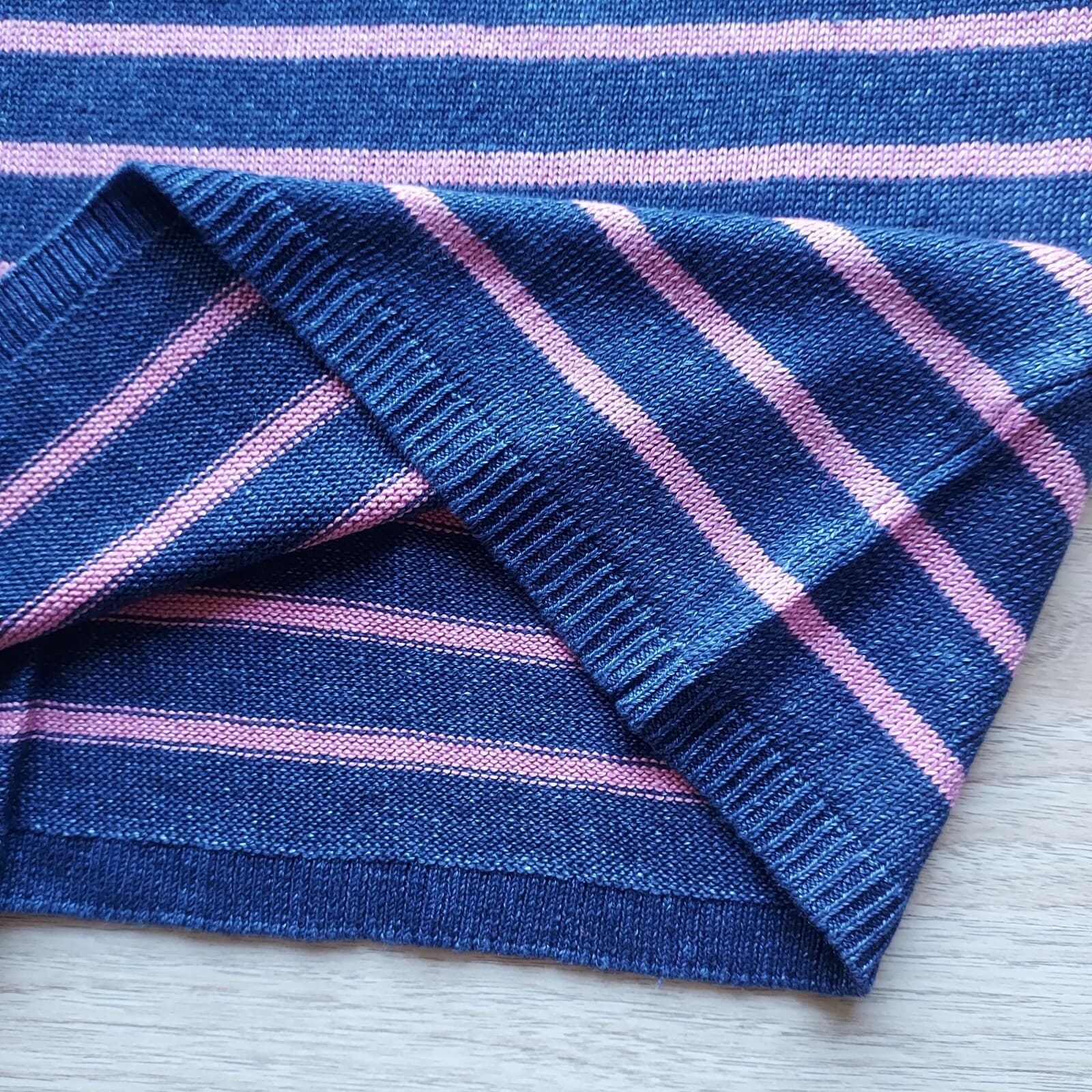 Talbots 100% Linen Sweater Pullover Boat Neck Navy Blue Pink Stripe Women Sz.L - Thumbnail 6