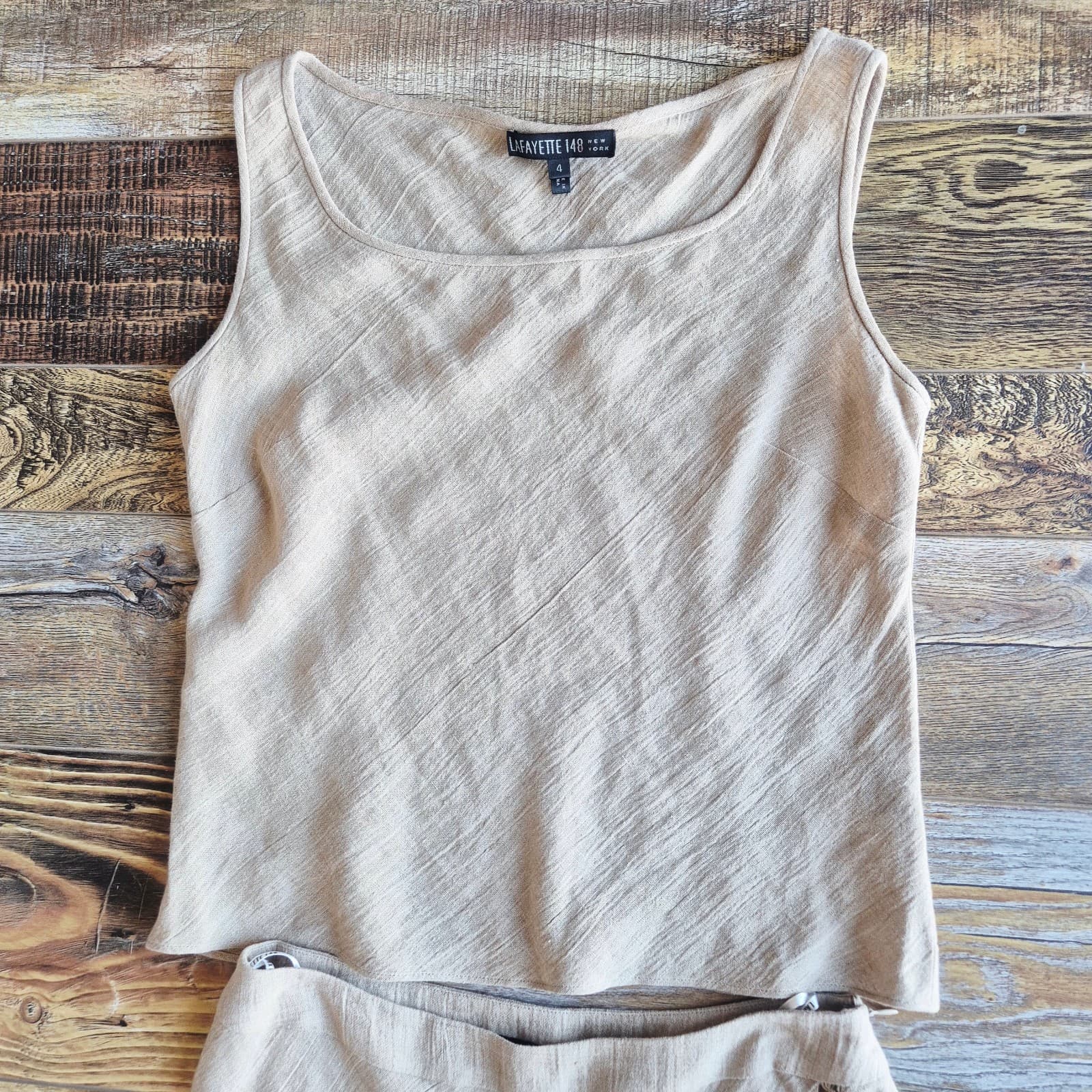 Vintage Lafayette 148 New York Set of Linen Tank Top A-Line Skirt Natural Sz.4 - Thumbnail 3