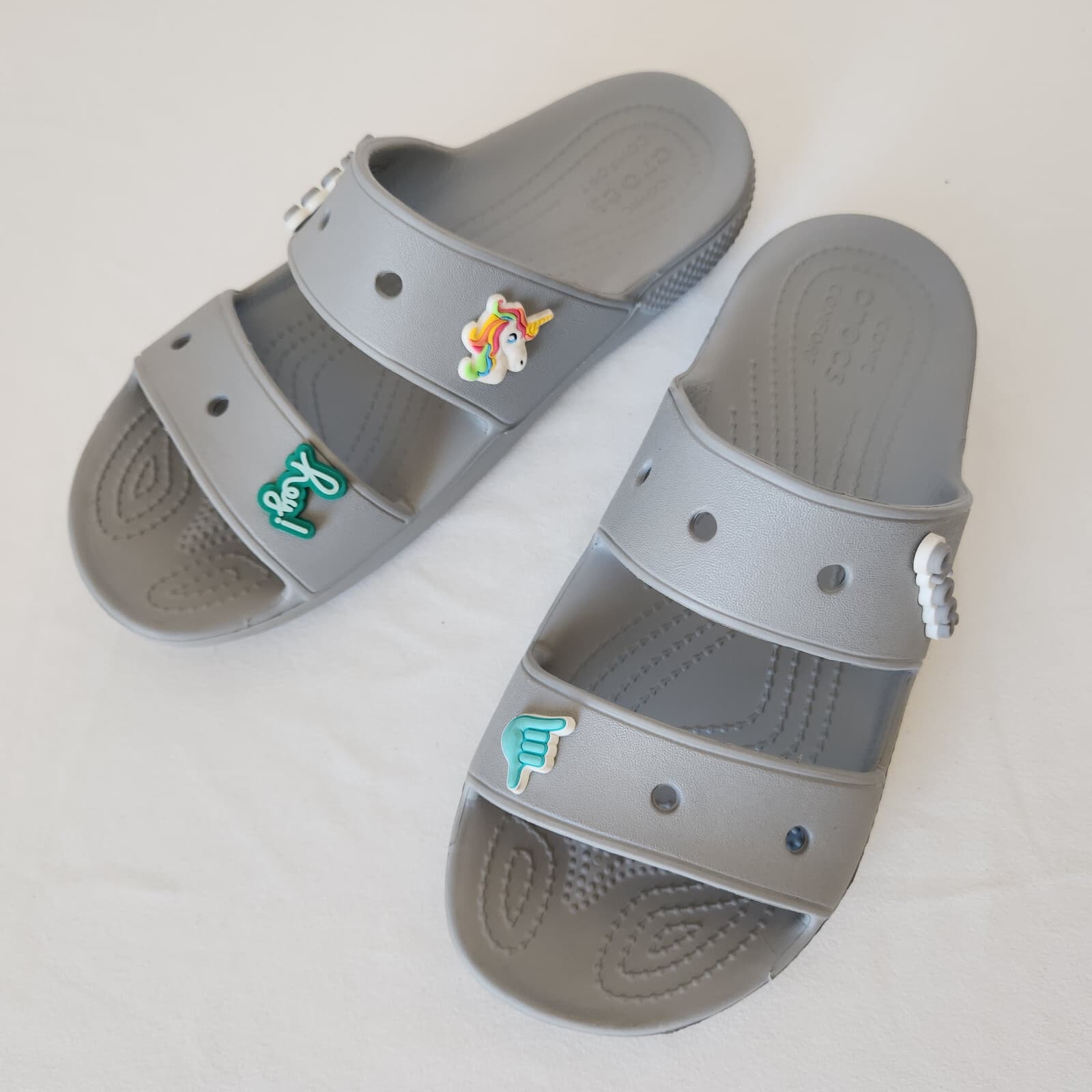 CROCS Classic Slide Comfort Sandals With 3 Jibbitz Grey Unisex Men 7 Women 9 - Thumbnail 2