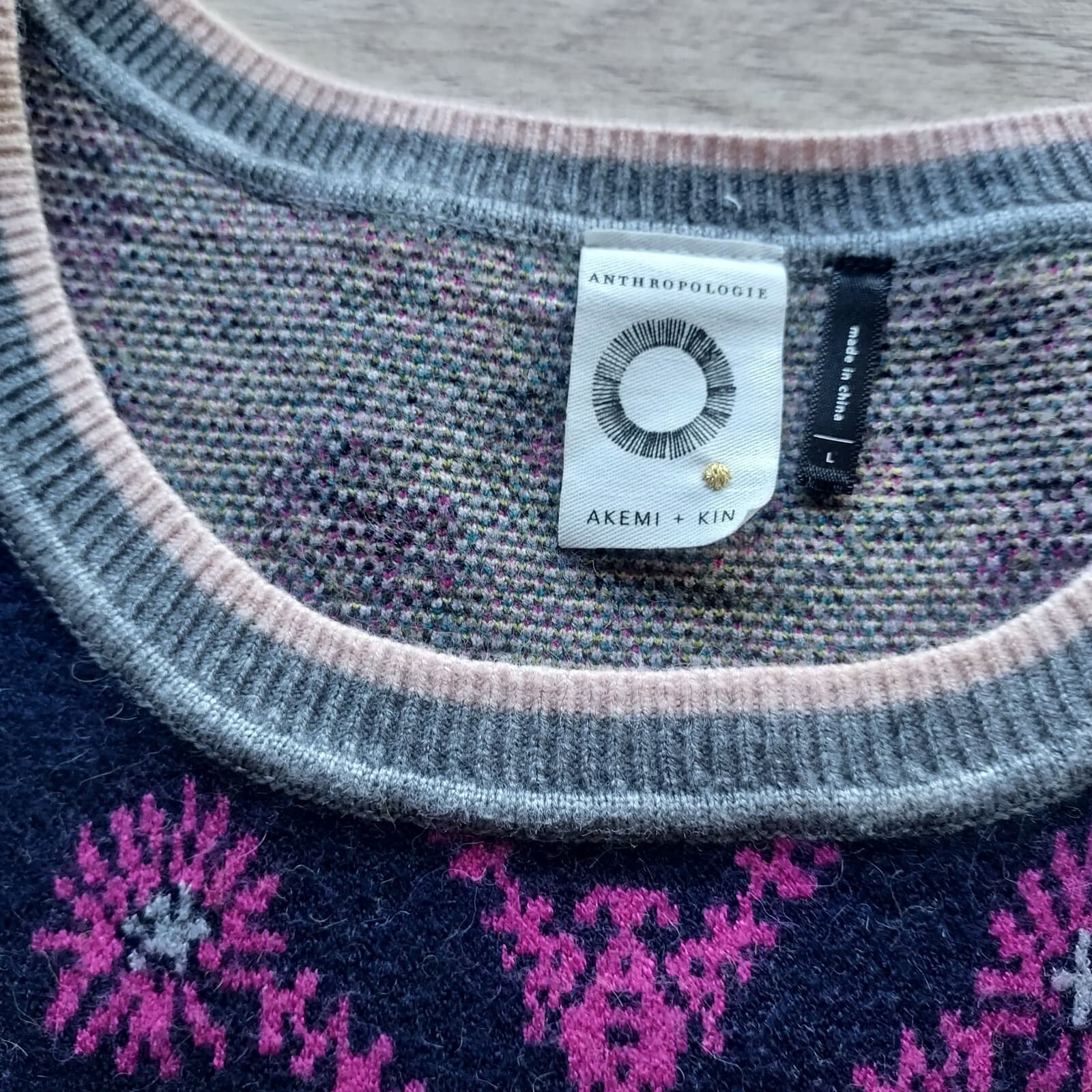 Akemi+Kin Anthropologie Kaleidoscope Sweater Dress Short Sleeve Floral Grey Sz.L - Thumbnail 10
