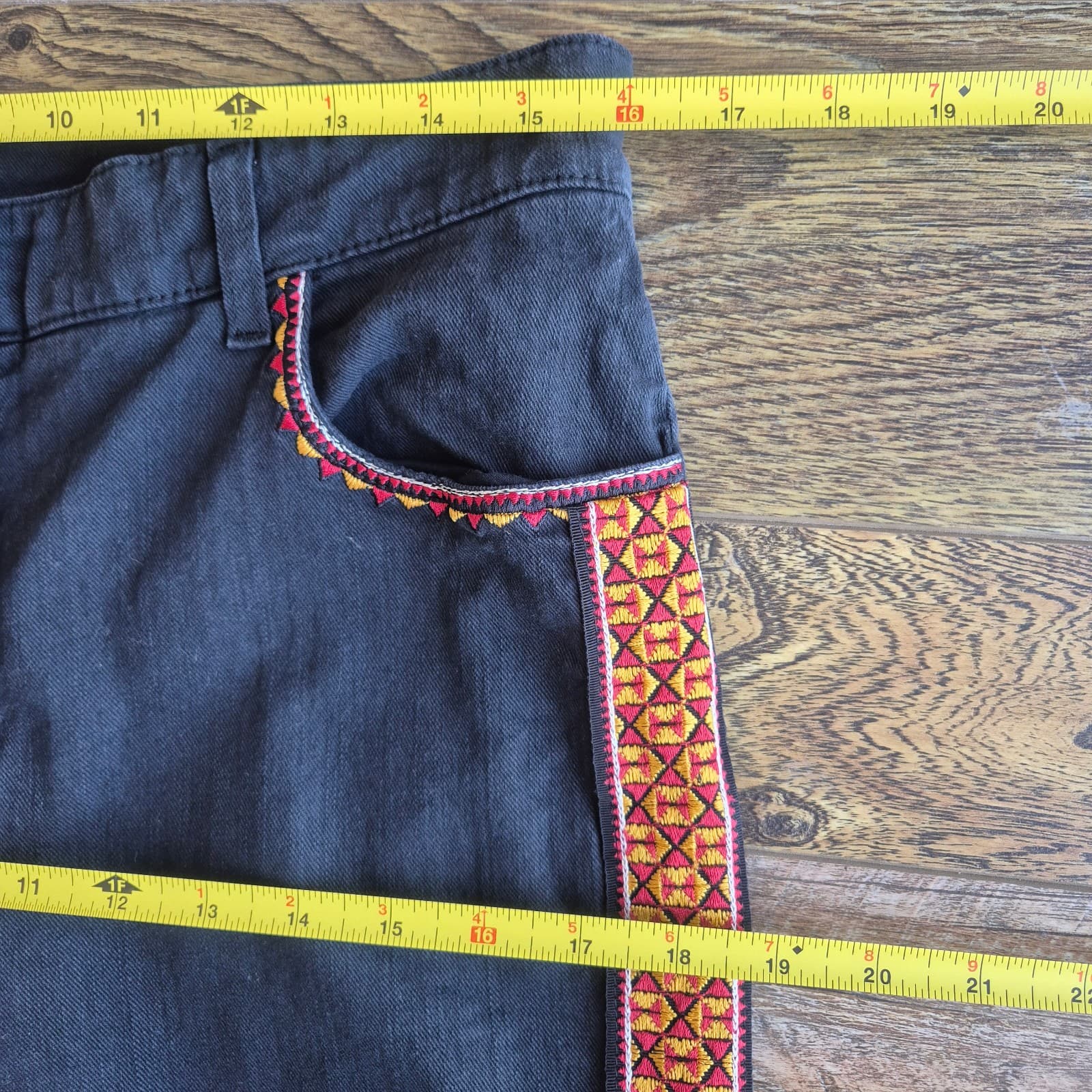 Etro Made in Italy Embroidered High Rise Kick Flare Jean Fray-Hem Black Women 32 - Thumbnail 13
