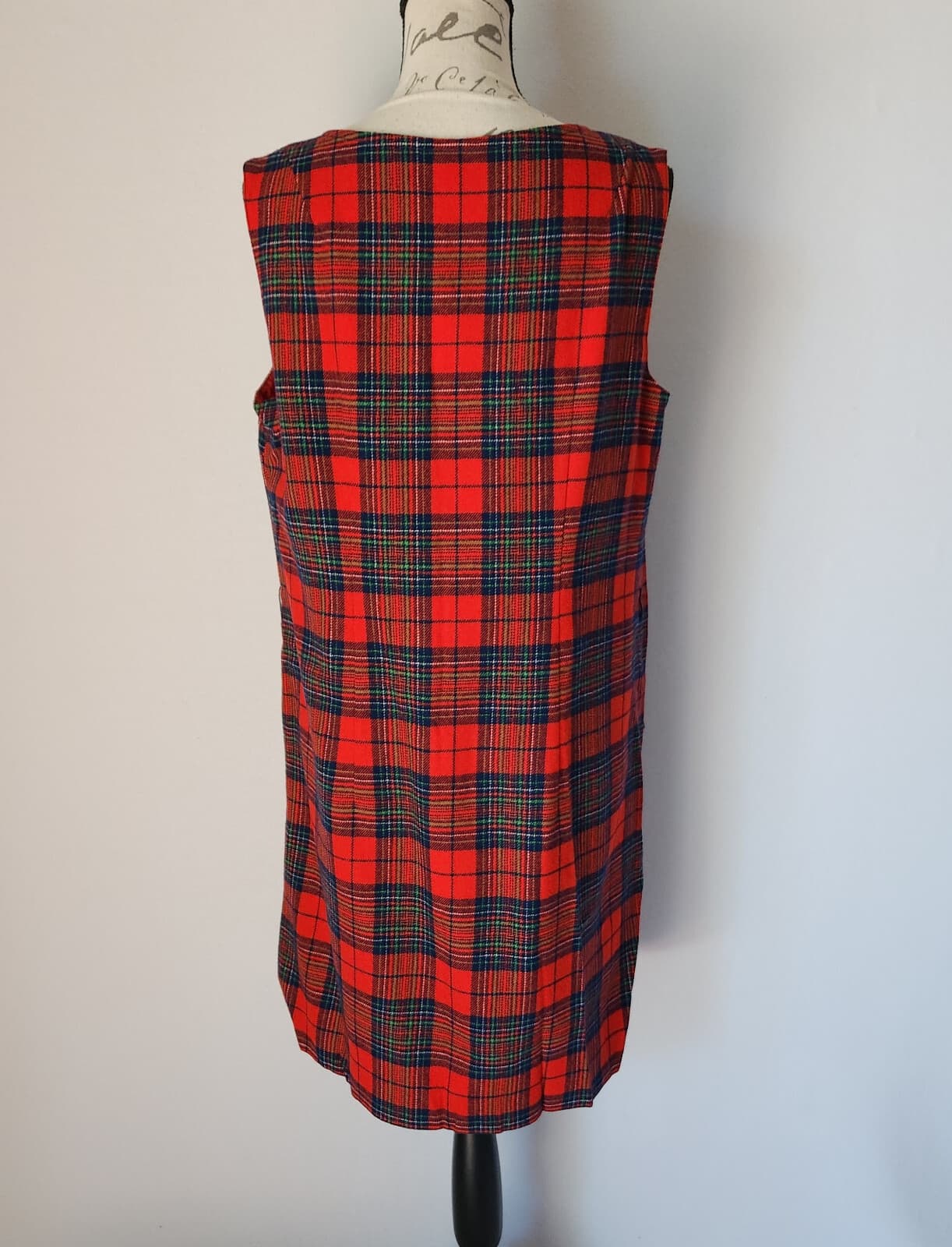 Vintage Pendleton Wool Plaid Mini Sheath Dress Button Sleeveless Lined Red Sz.16 - Thumbnail 5