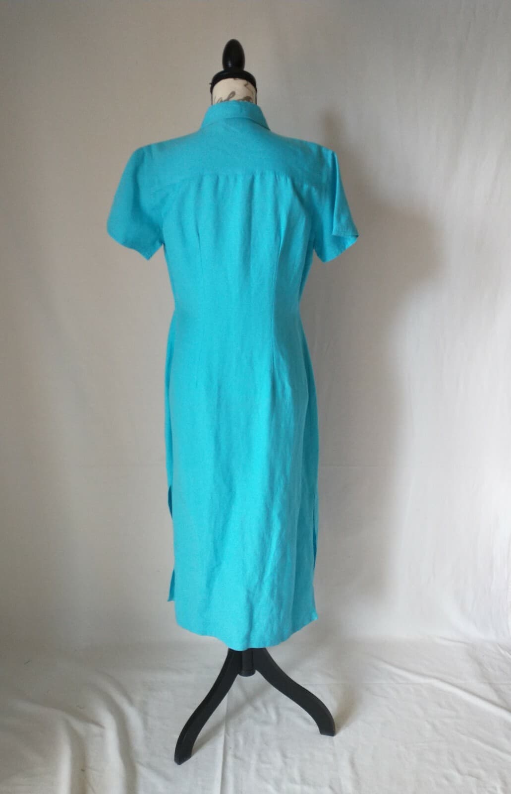 J.A. STUDIO Embroidered Linen Midi Shirt Dress Short Sleeve Button-Down Blue M - Thumbnail 6