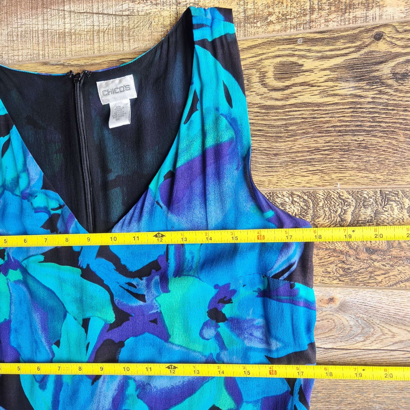 Vintage Y2K Chico's Silk Floral Asymmetrical-Hem Dress Sleeveless Blue Sz.1 (M) - Thumbnail 11