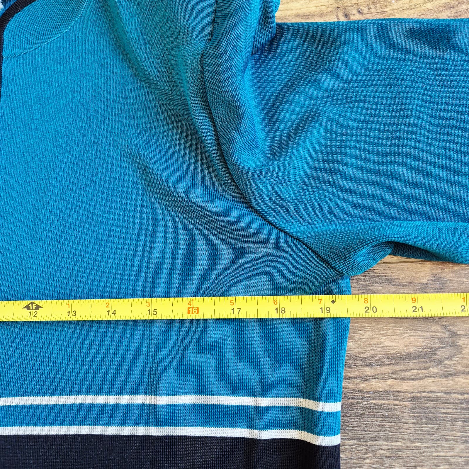 Exclusively Misook Open Front Cardigan Long Sleeve Knit Green Black Women's MP - Thumbnail 11