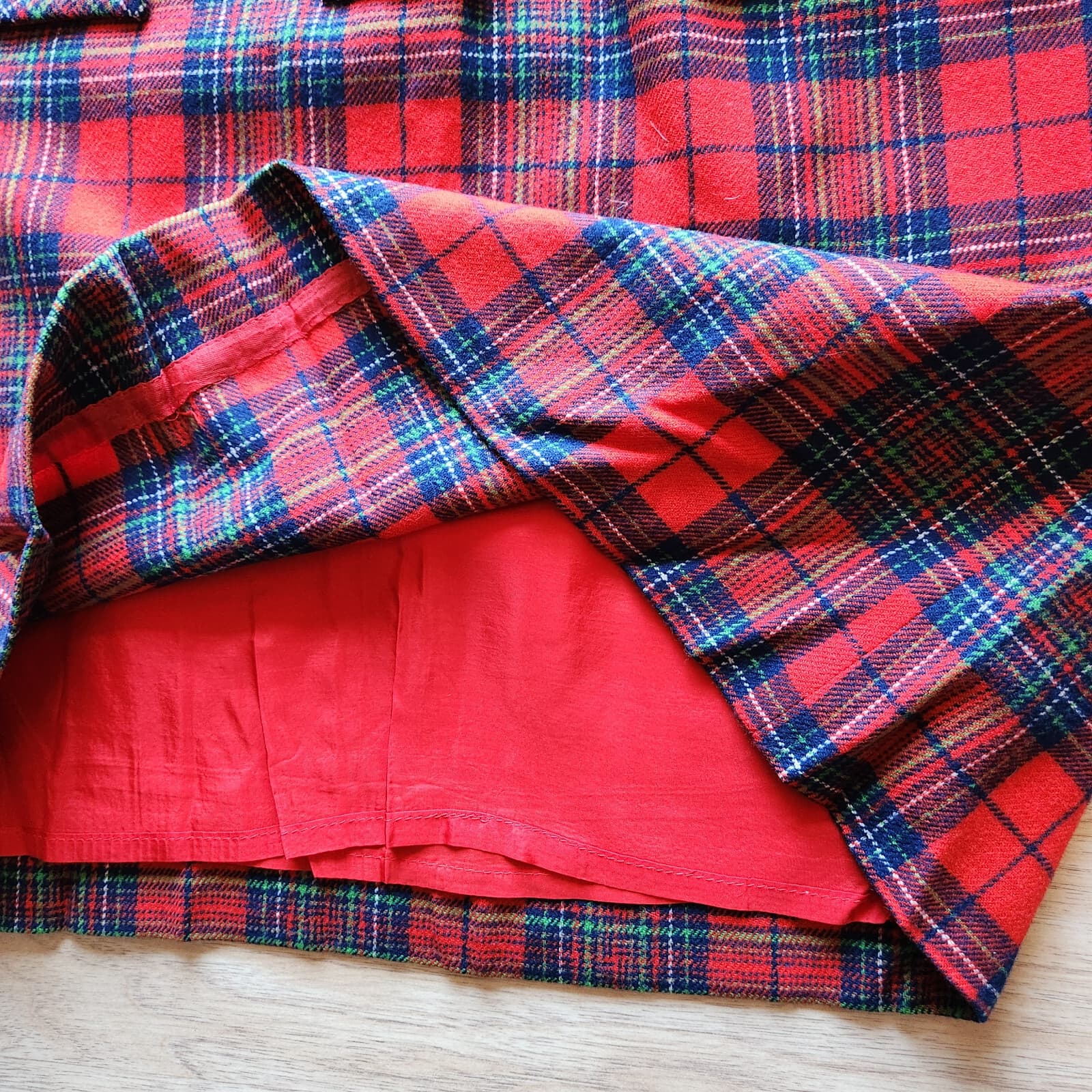 Vintage Pendleton Wool Plaid Mini Sheath Dress Button Sleeveless Lined Red Sz.16 - Thumbnail 6