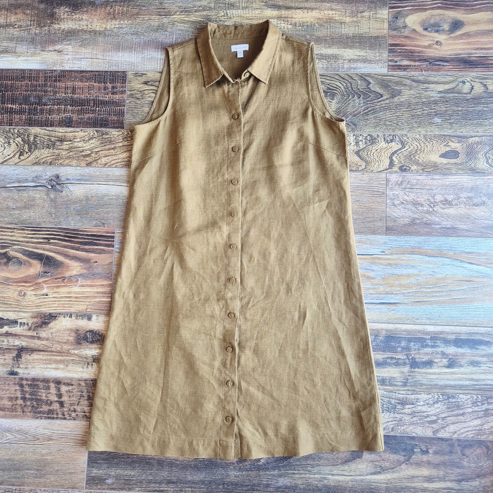 Garnet Hill 100% Linen Sleeveless Tunic Shirt Dress Button-Down Tan-Gold Women 8 - Thumbnail 5