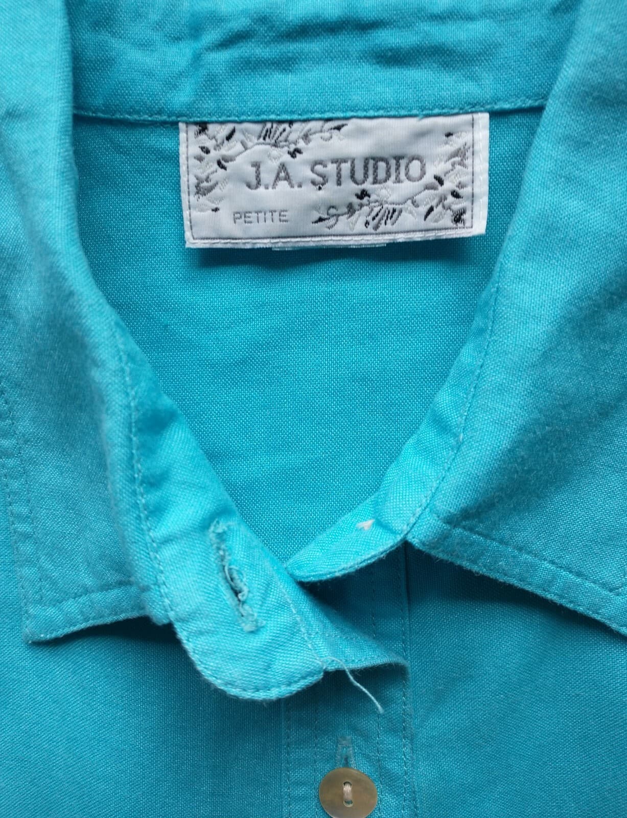 J.A. STUDIO Embroidered Linen Midi Shirt Dress Short Sleeve Button-Down Blue M - Thumbnail 7