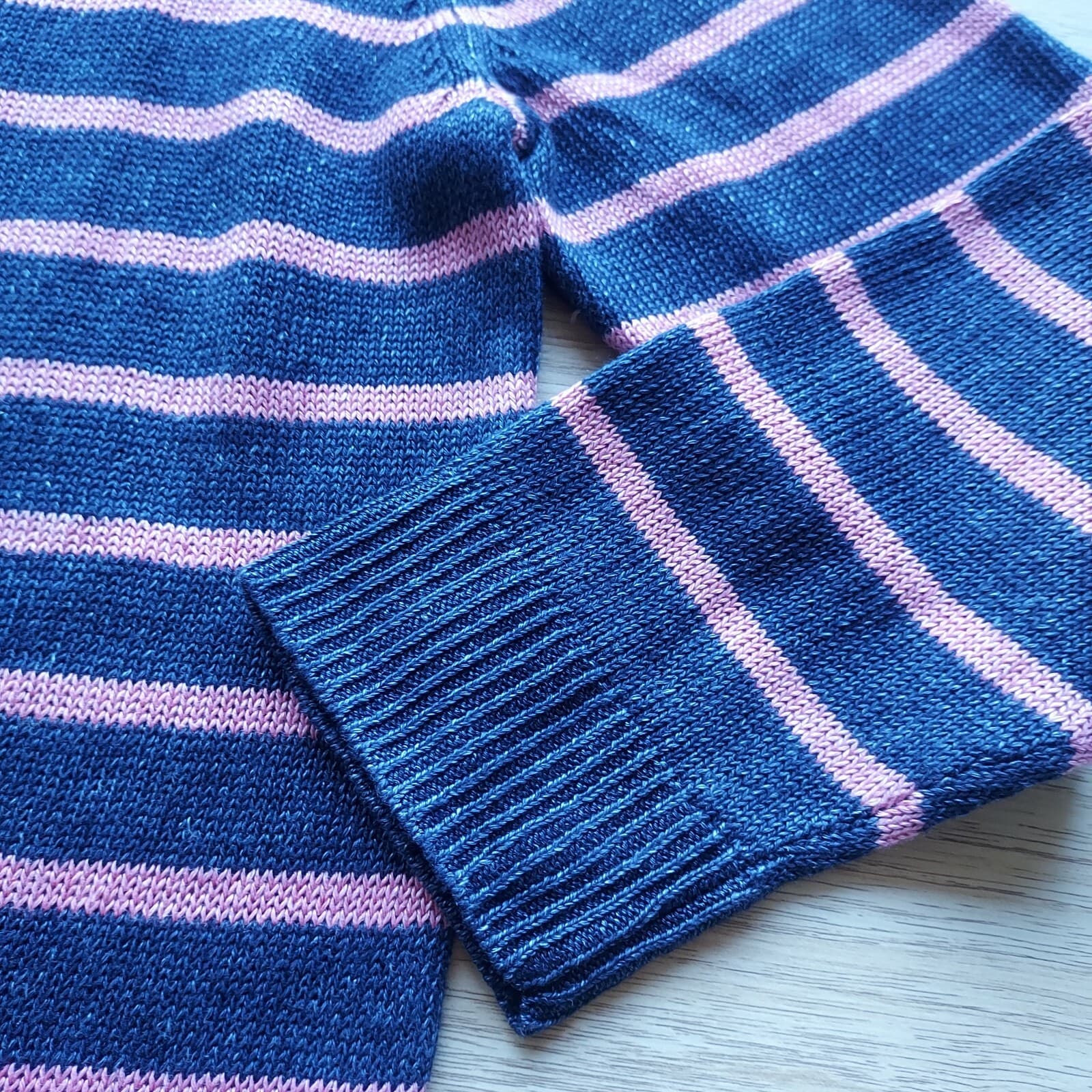 Talbots 100% Linen Sweater Pullover Boat Neck Navy Blue Pink Stripe Women Sz.L - Thumbnail 8
