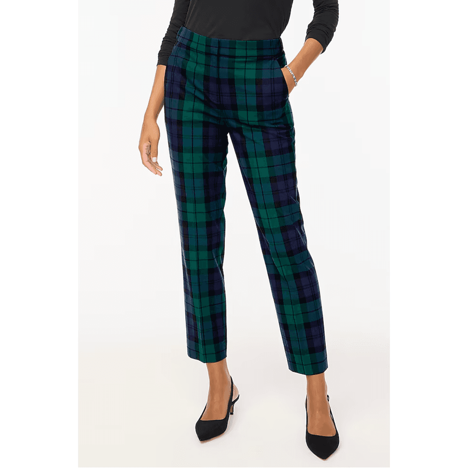 J.Crew Black Watch Tartan Plaid Slim Cropped Pants Blue Green Women's 2 #BT015 - Thumbnail 2