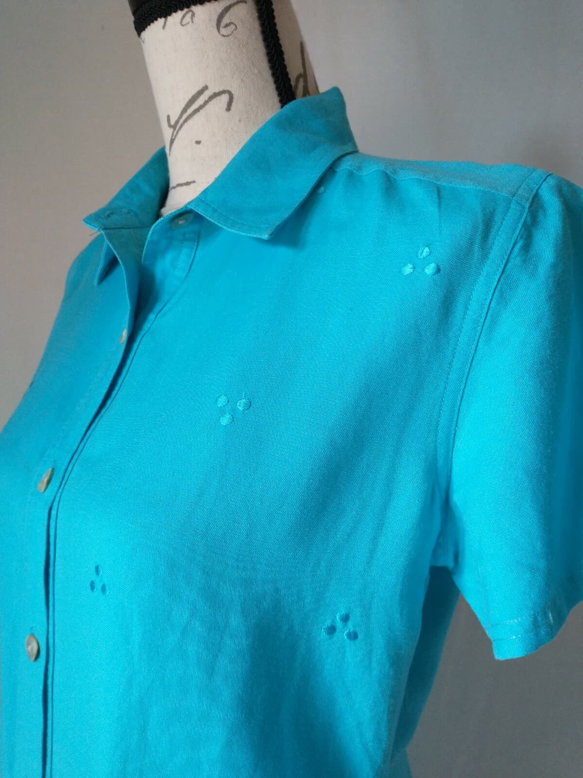 J.A. STUDIO Embroidered Linen Midi Shirt Dress Short Sleeve Button-Down Blue M - Thumbnail 4