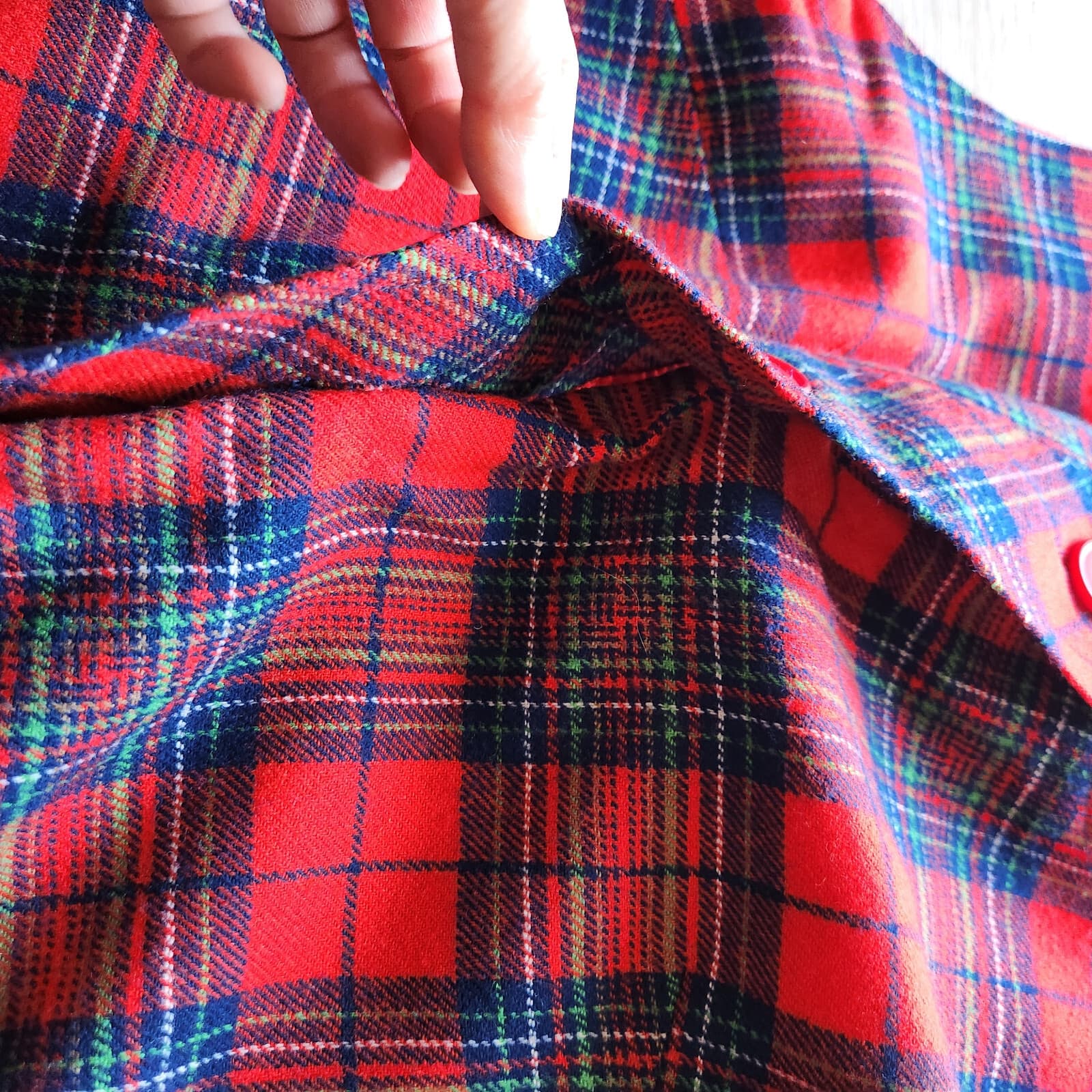 Vintage Pendleton Wool Plaid Mini Sheath Dress Button Sleeveless Lined Red Sz.16 - Thumbnail 7