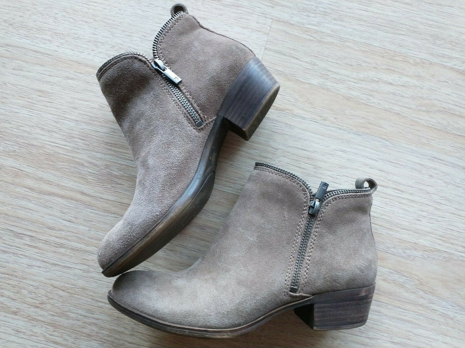EUC Lucky Brand Bartalino Women Suede Ankle Boots Zip Heels-1.5" Brown US8M EU38 - Thumbnail 7