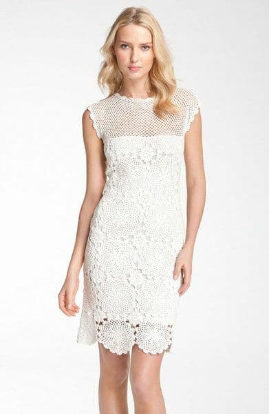 TRINA TURK Crochet Mini Sheath Dress Sleeveless Lined White Cotton Women Medium - Thumbnail 3