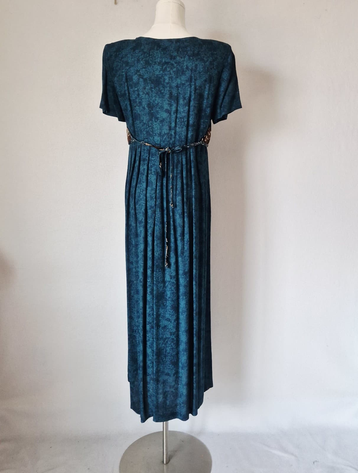 Vintage Carole Little Petite Dress Maxi Built-in Vest Pleated Rayon Crinkle Sz.6 - Thumbnail 5