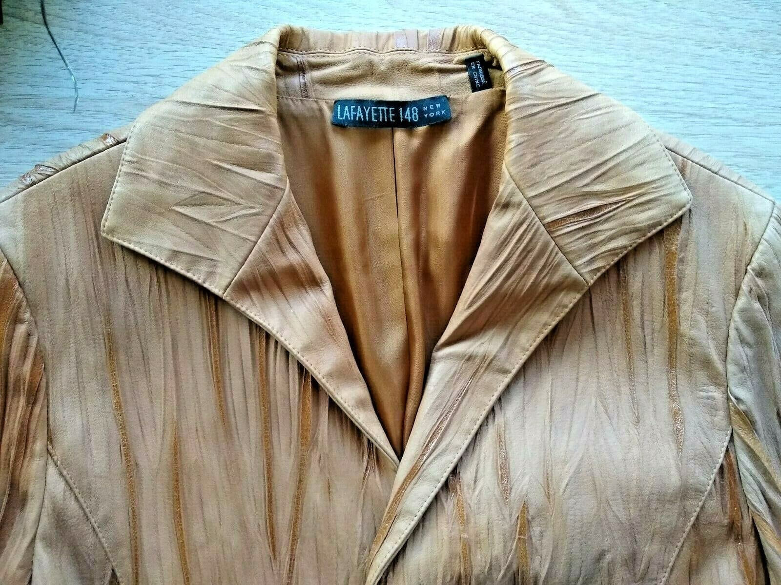 LAFAYETTE 148 NEW YORK 100%Suede Open Front Jacket Lined Texture Brown Sz.10 - Thumbnail 5