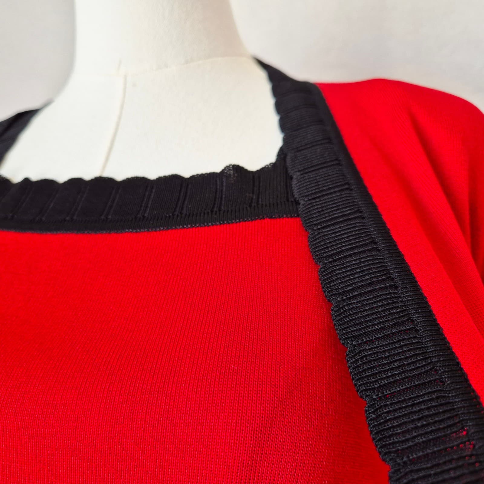 Exclusively Misook 2 Piece Tank Top + Open Cardigan Knit Red Black Women's PM - Thumbnail 5