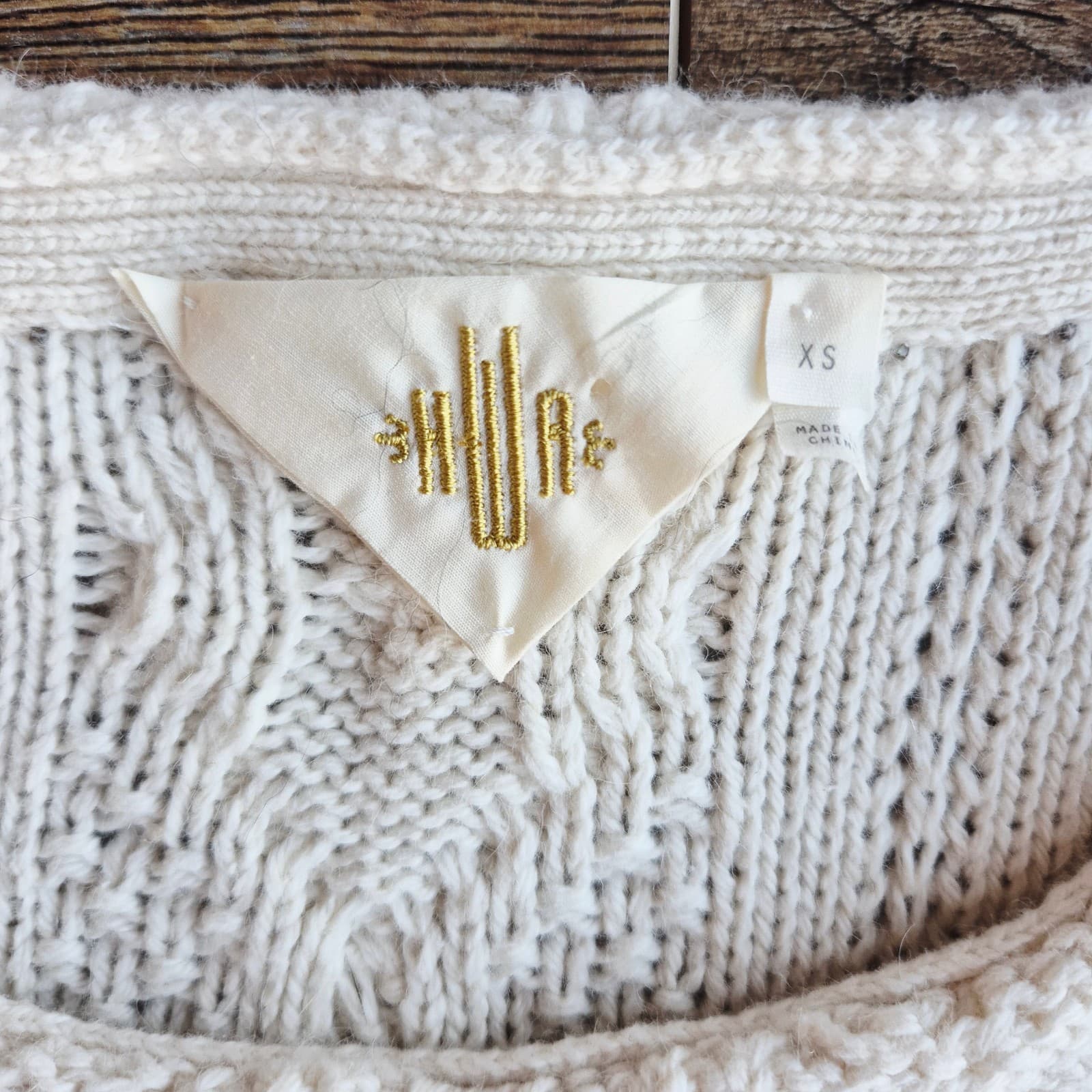 HWR by Anthropologie Looped Epaulet Cable Knit Short Sleeve Sweater Cream Sz.XS - Thumbnail 7