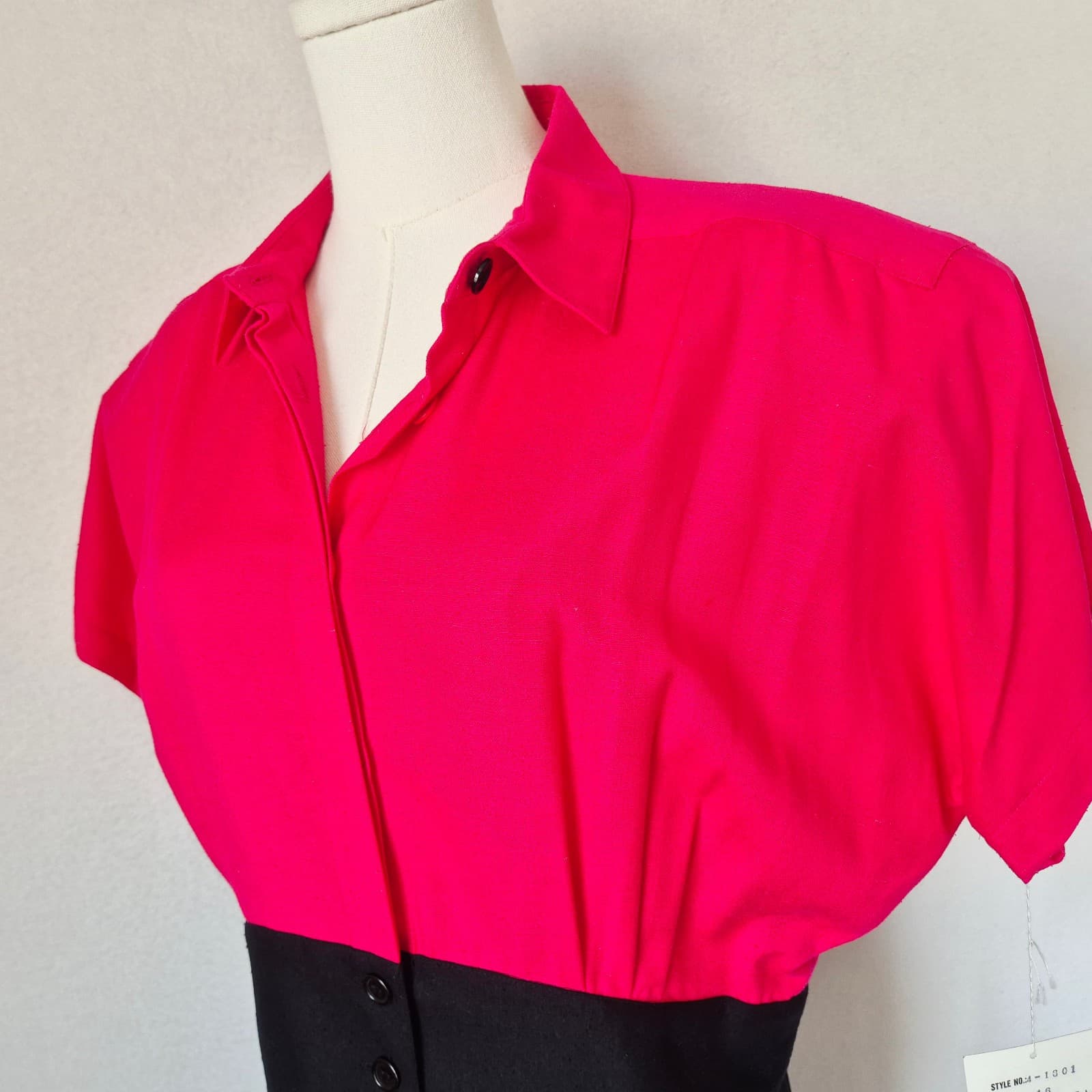 Vintage NWT AXIOM 100% Silk Sheath Dress Pleated Pocket Fuchsia Black Women's 16 - Thumbnail 4