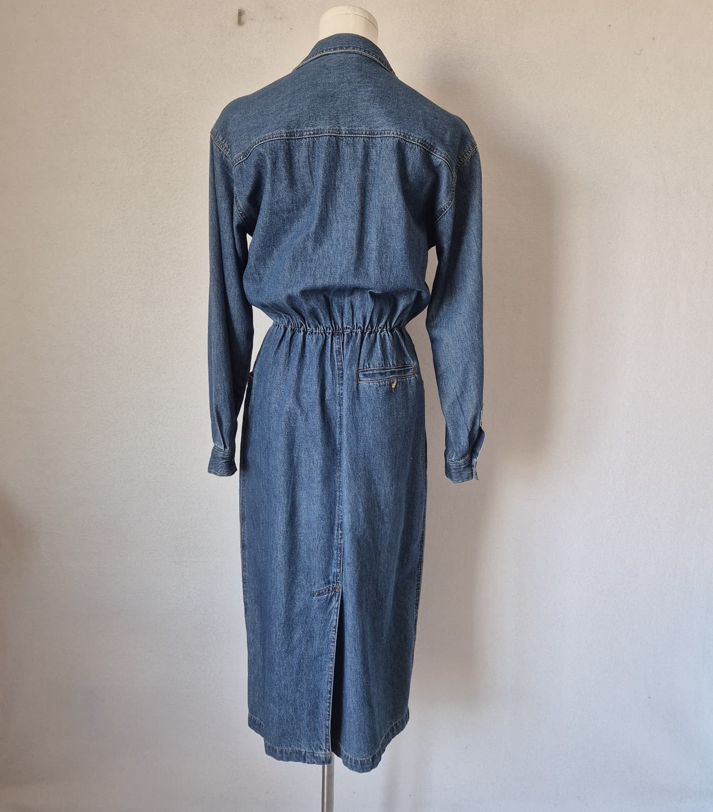 Vintage Lands' End Blue Denim Western Cowgirl Midi Shirt Dress Long Sleeve Sz.P8 - Thumbnail 4