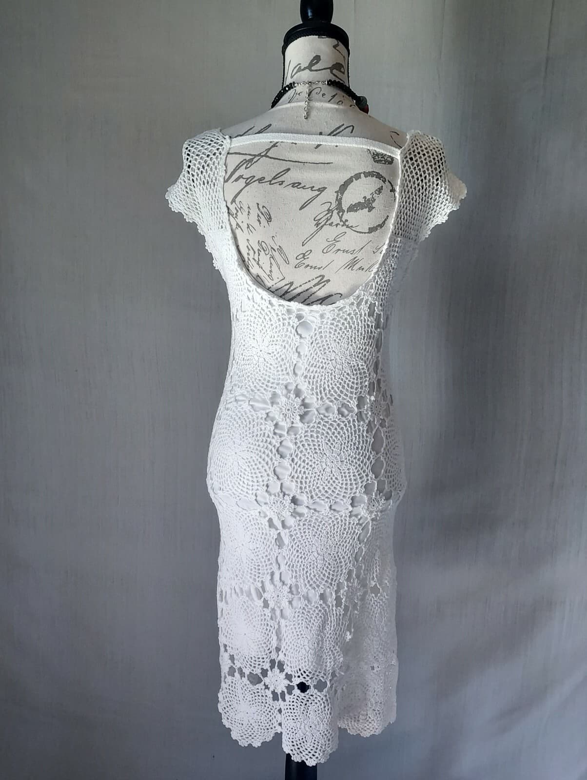 TRINA TURK Crochet Mini Sheath Dress Sleeveless Lined White Cotton Women Medium - Thumbnail 7