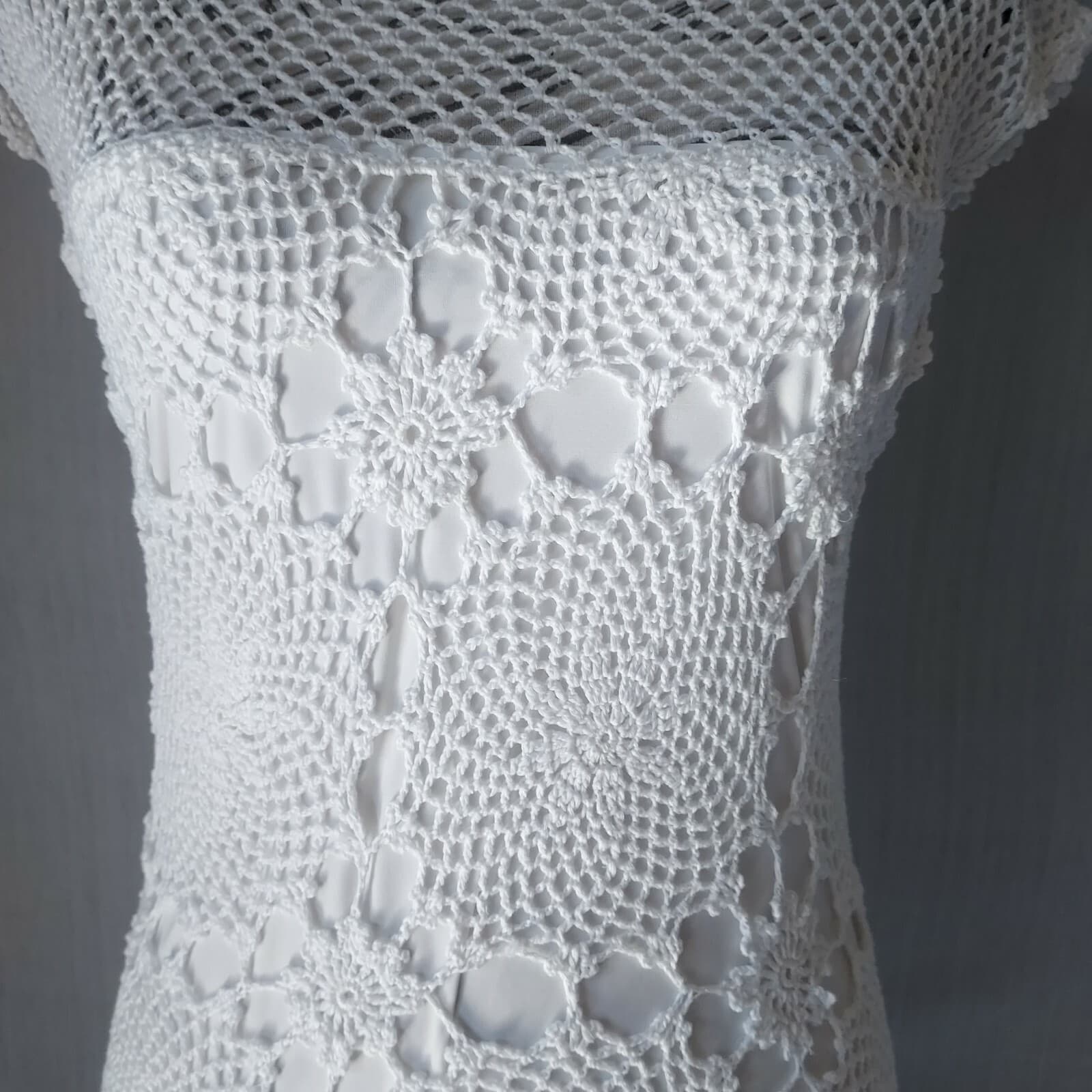 TRINA TURK Crochet Mini Sheath Dress Sleeveless Lined White Cotton Women Medium - Thumbnail 4