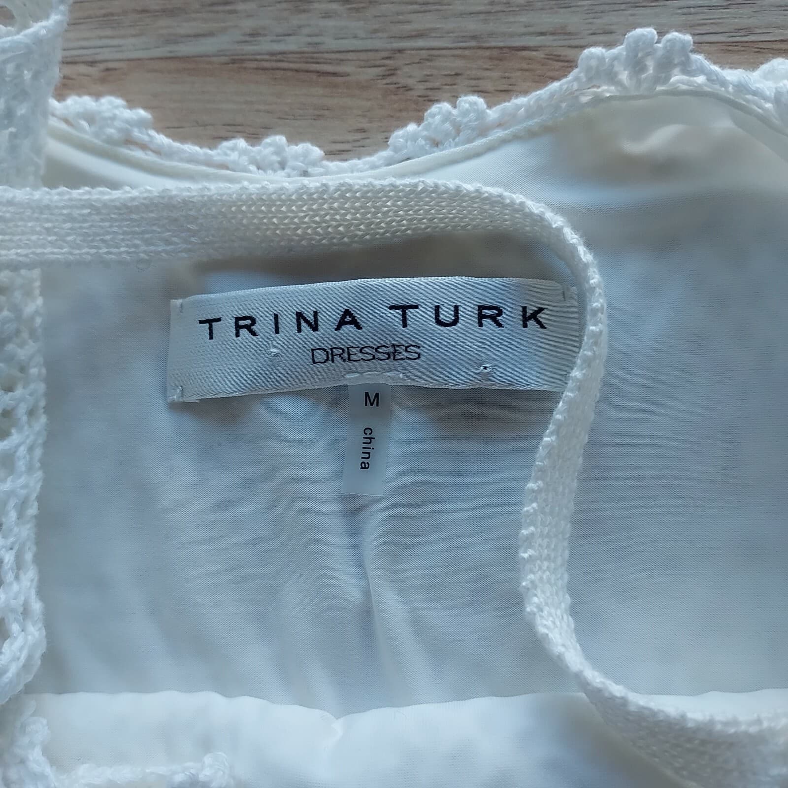 TRINA TURK Crochet Mini Sheath Dress Sleeveless Lined White Cotton Women Medium - Thumbnail 9