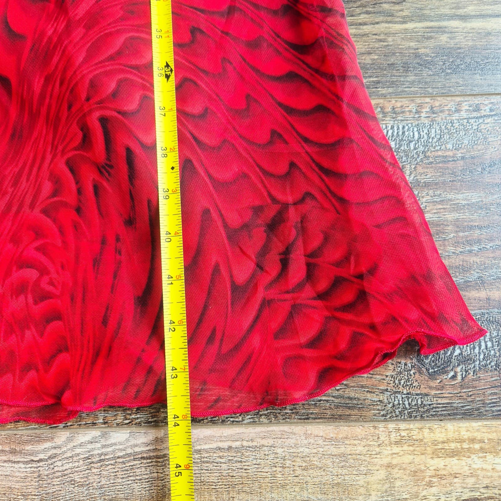 Vintage Meghan Matthes Feather Cheer Chiffon Midi Dress Lined Red Black Size 14 - Thumbnail 12