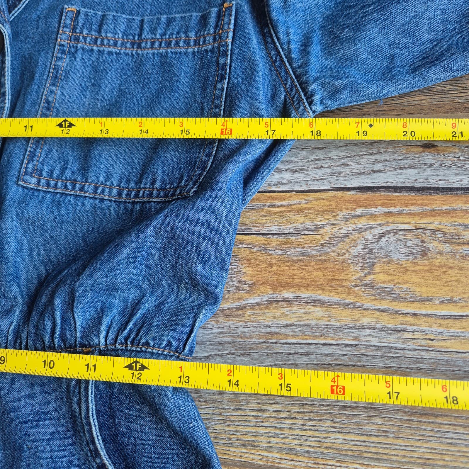 Vintage Lands' End Blue Denim Western Cowgirl Midi Shirt Dress Long Sleeve Sz.P8 - Thumbnail 10