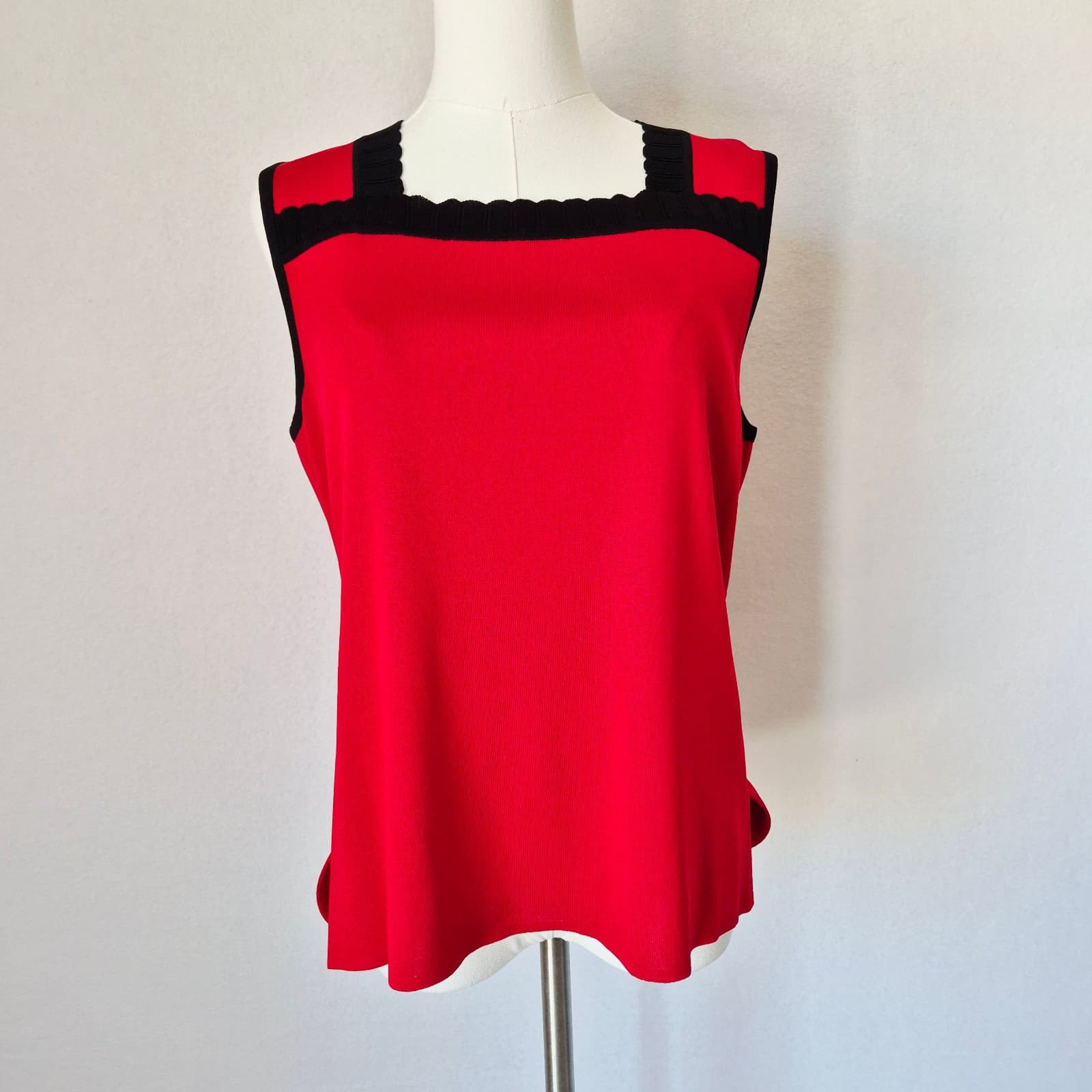 Exclusively Misook 2 Piece Tank Top + Open Cardigan Knit Red Black Women's PM - Thumbnail 3